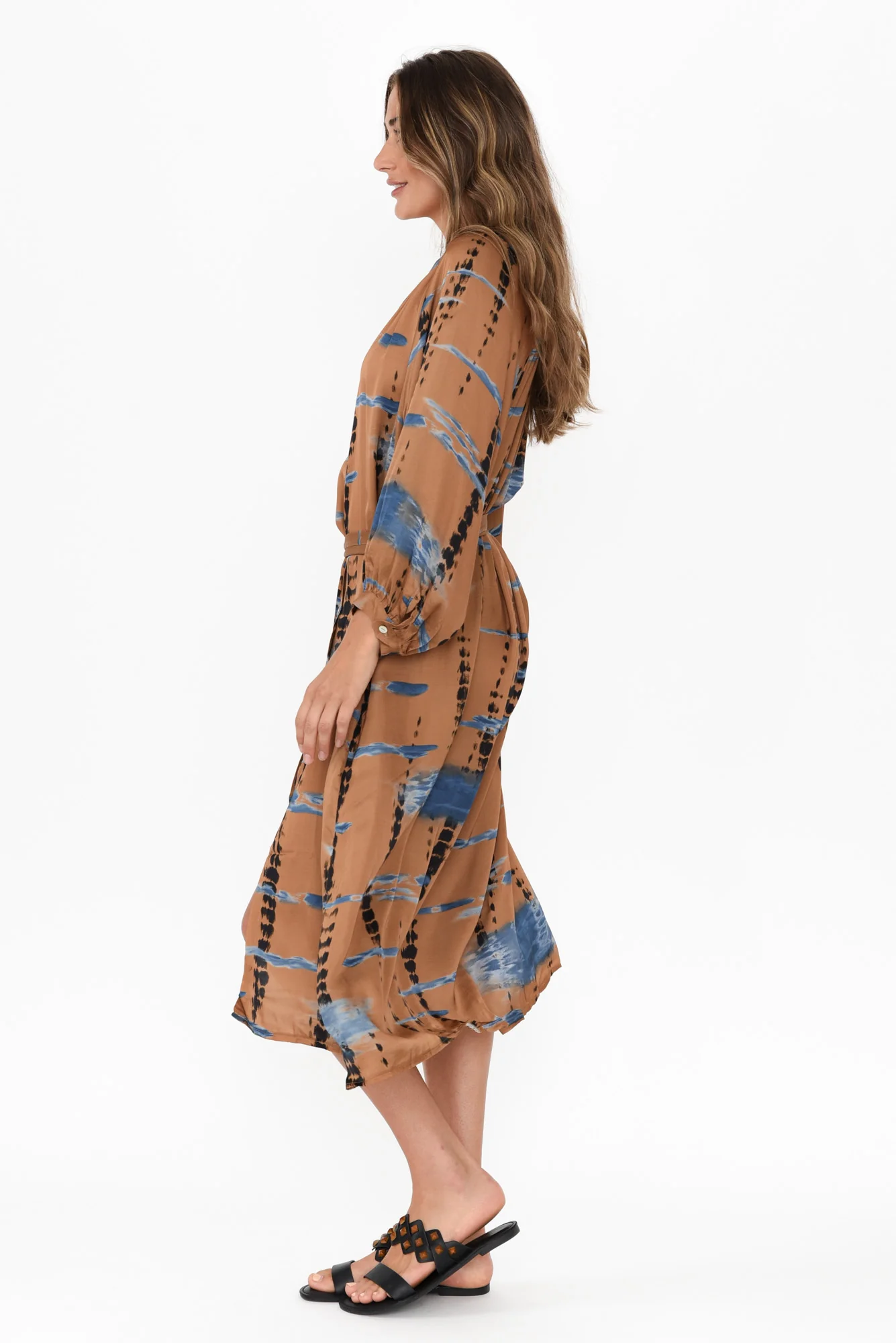 Hills Tan Abstract Silk Blend Dress