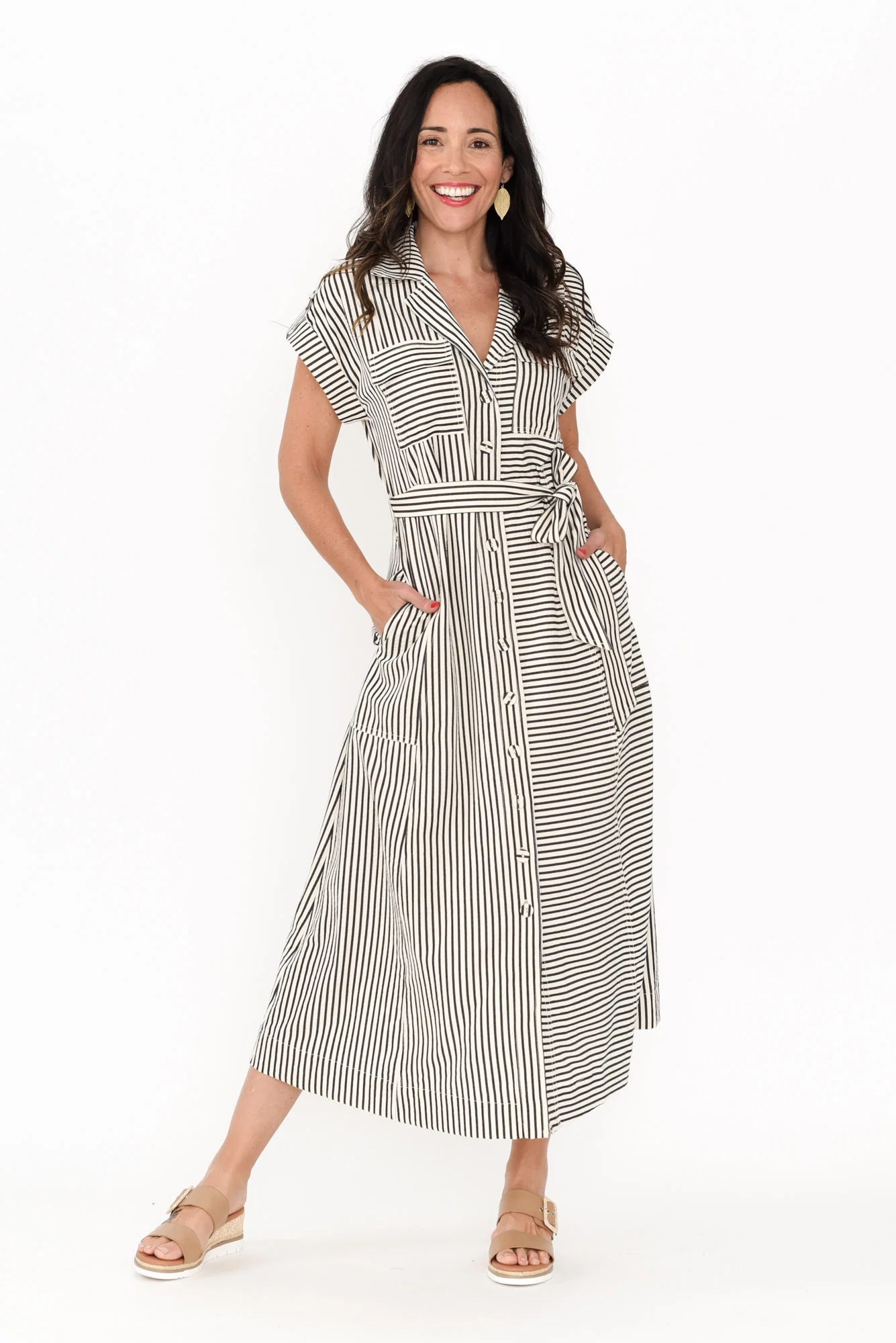 Portia Black Stripe Tie Dress