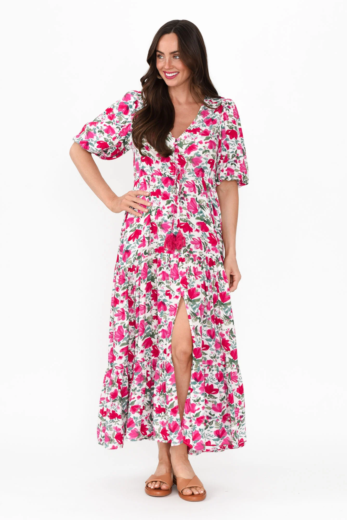 Lainey Fuchsia Floral Tier Dress