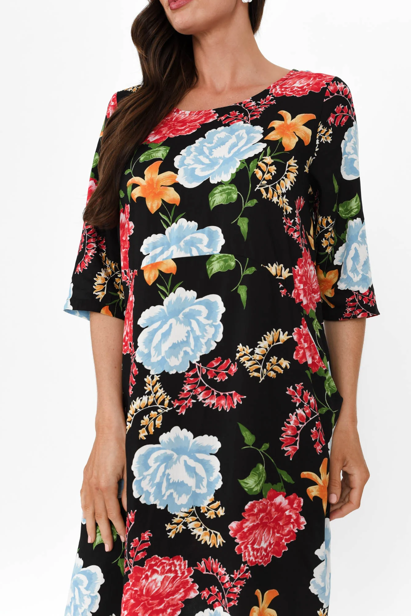 Jordana Black Floral Pocket Dress