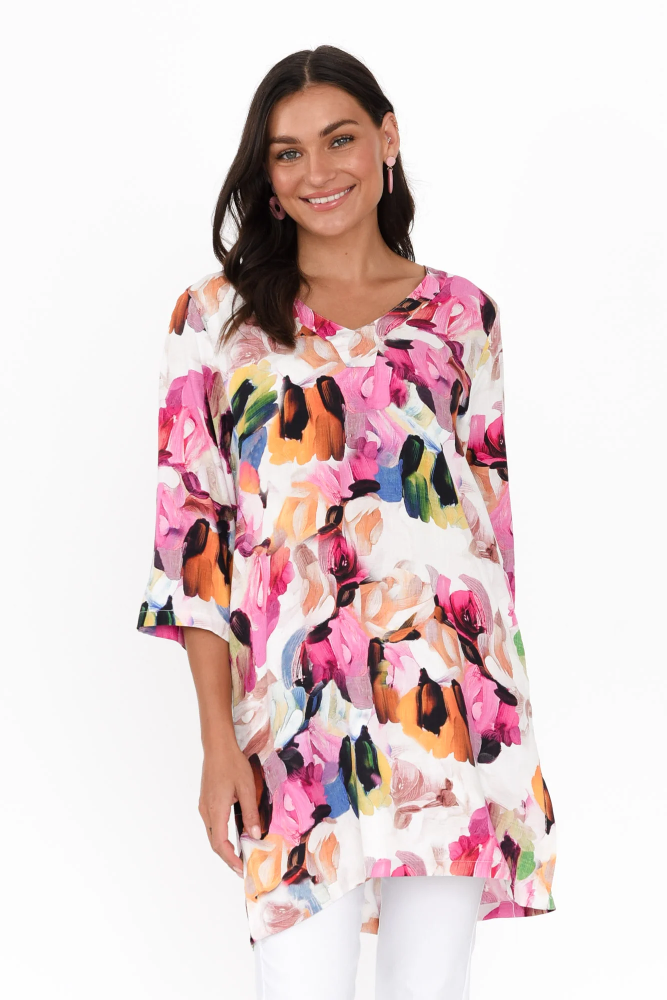 Enzo Purple Floral V Neck Tunic