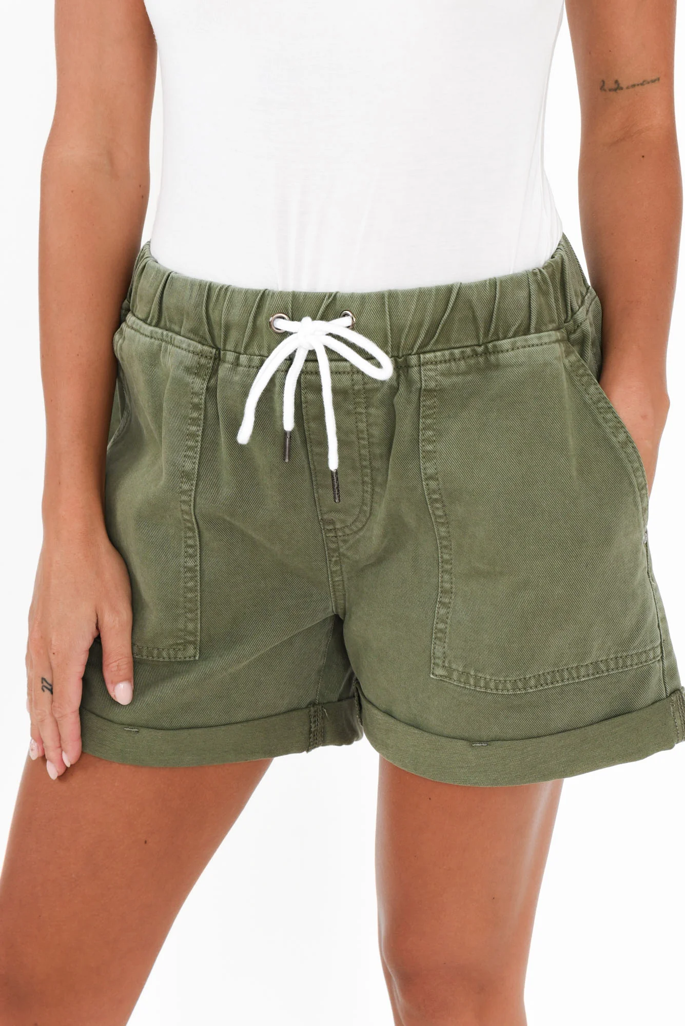Emma Khaki Denim Relaxed Shorts