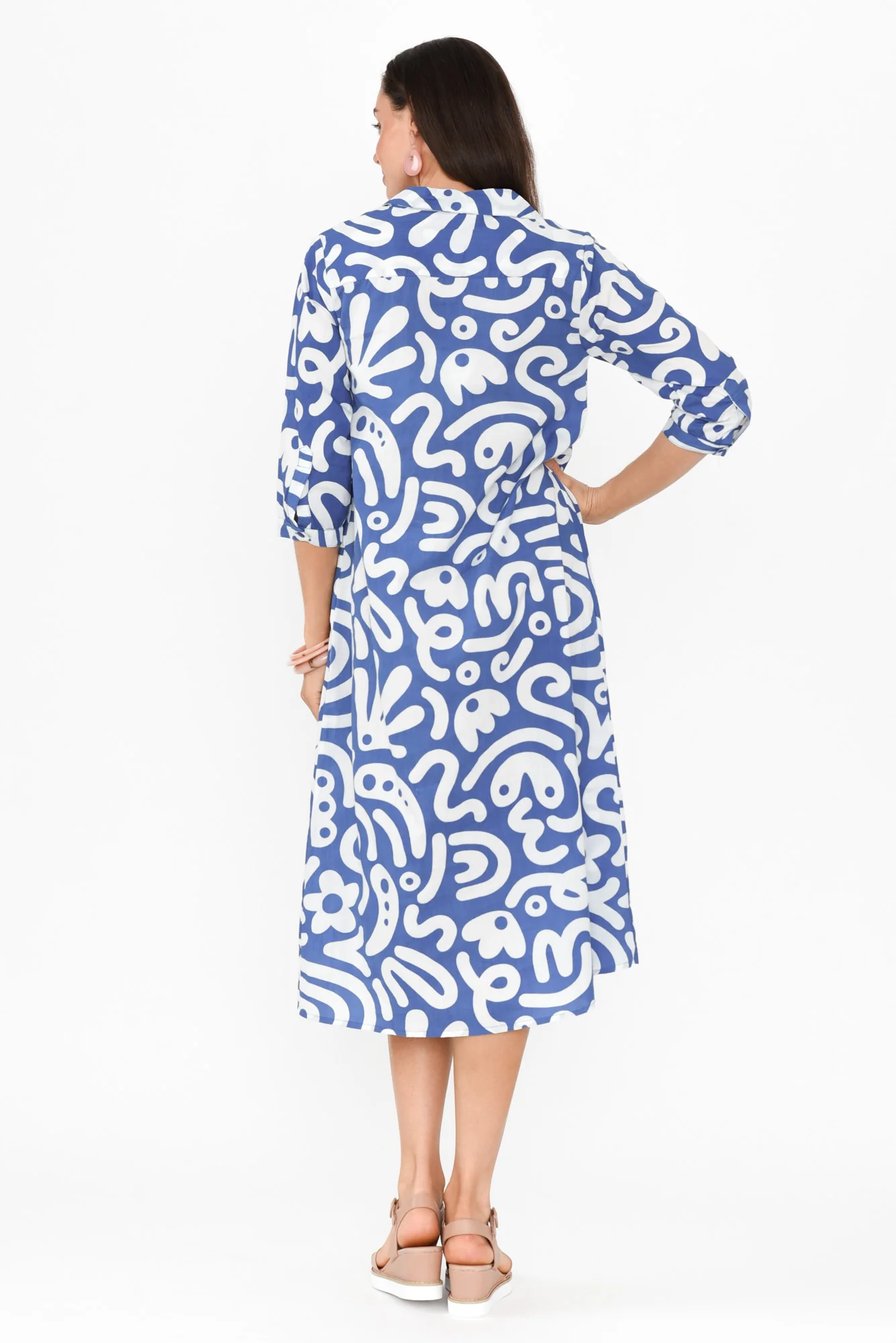 Cyra Blue Geo Cotton Collared Dress