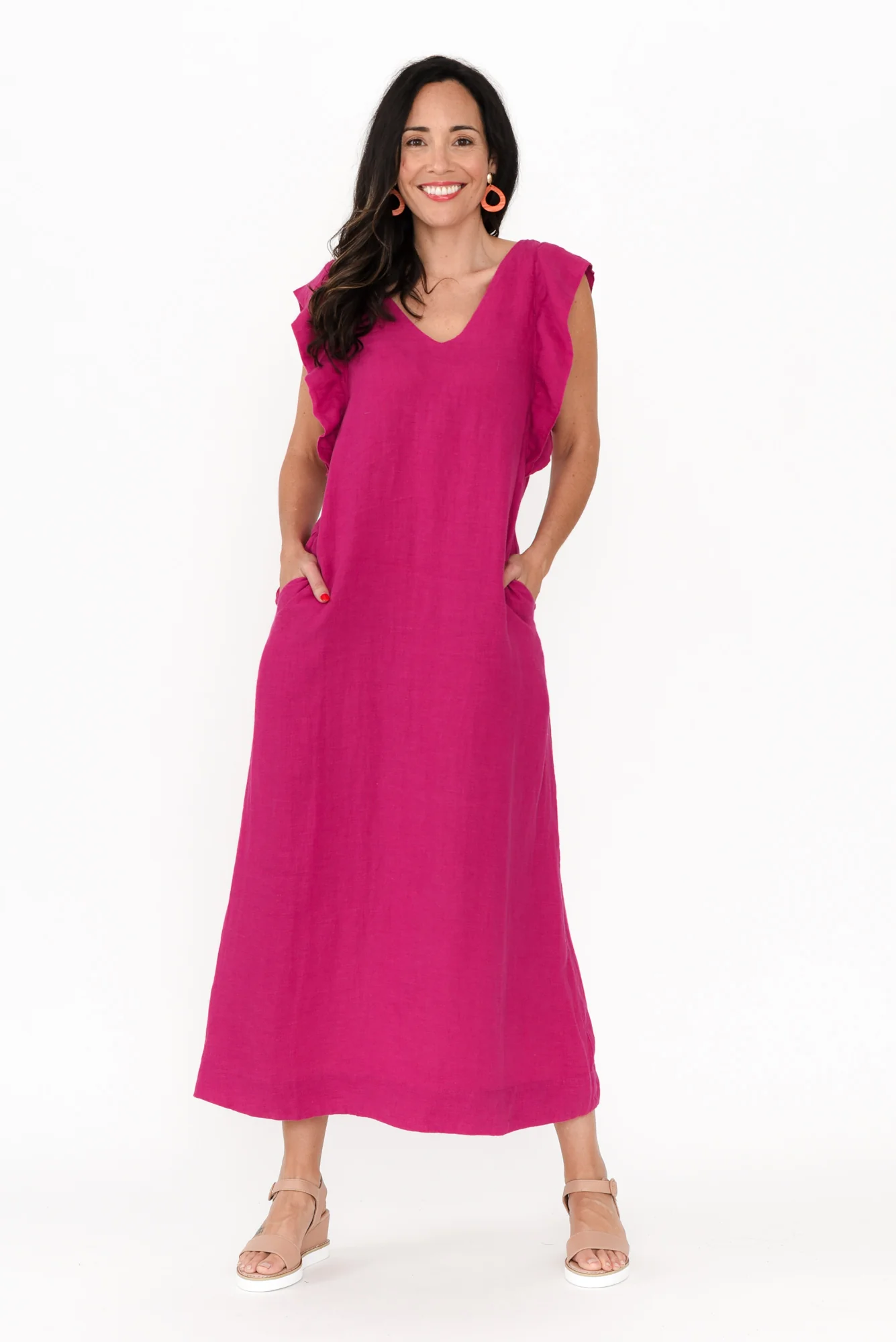 Matilda Hot Pink Pink Linen Dress