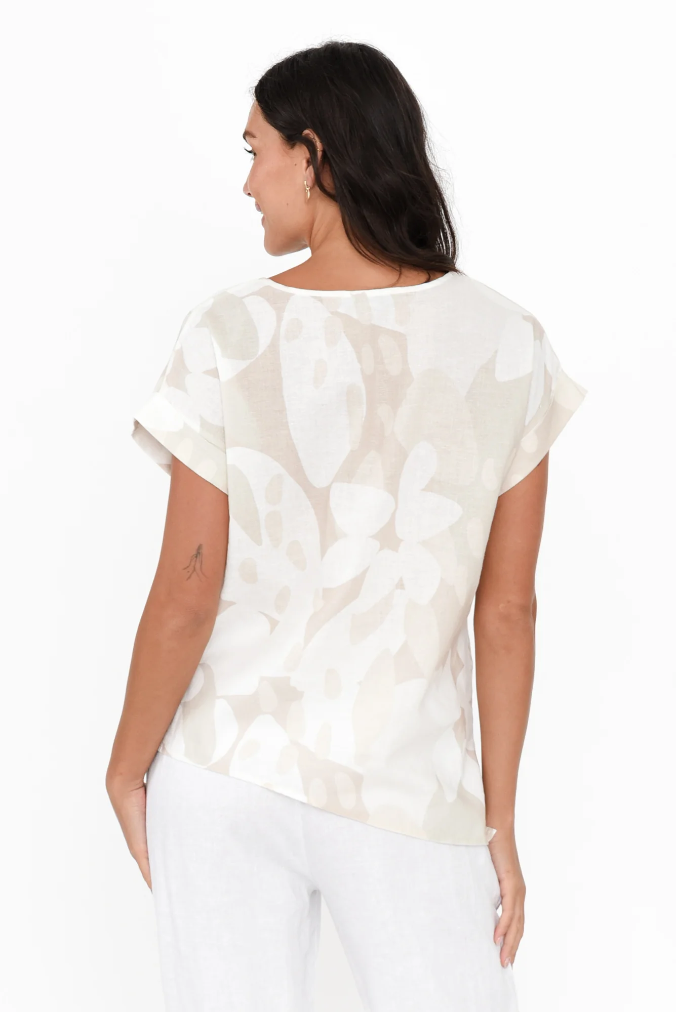 Keyla Beige Abstract Linen Cotton Top