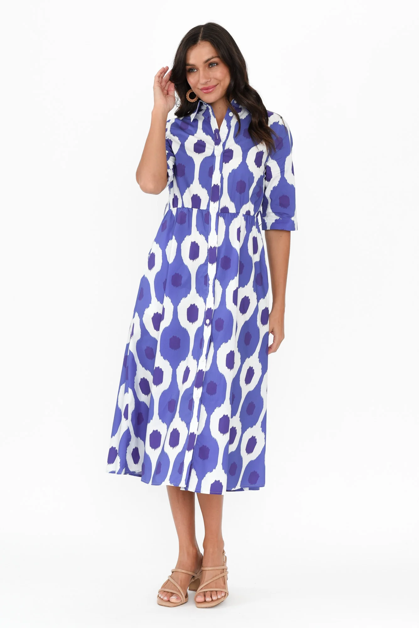 Grace Blue Abstract Spot Cotton Poplin Dress