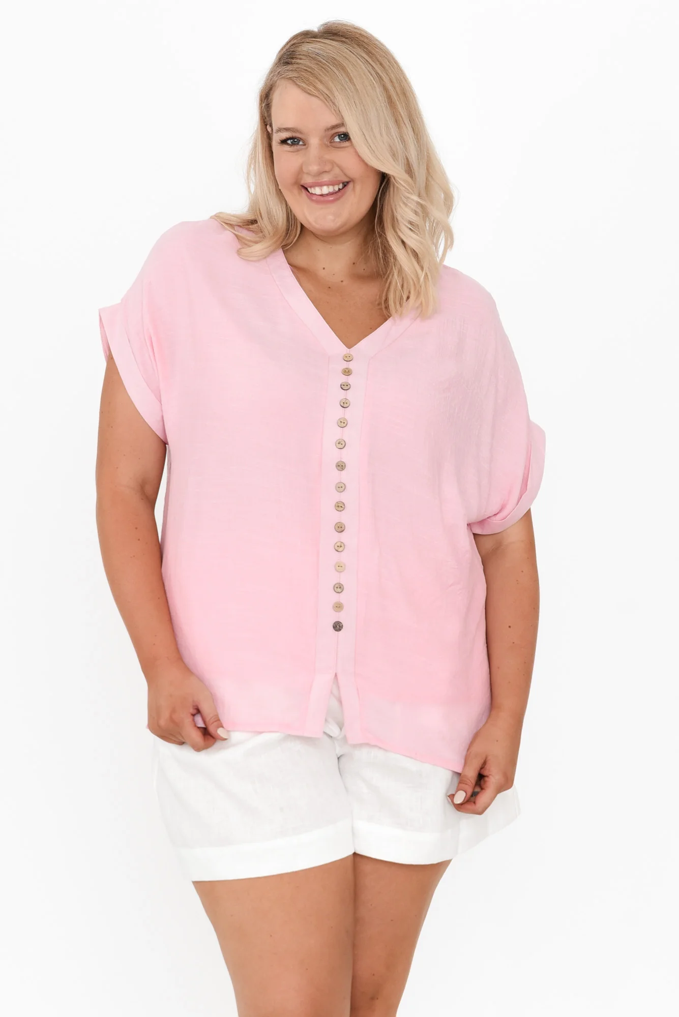 Miray Light Pink Button Top