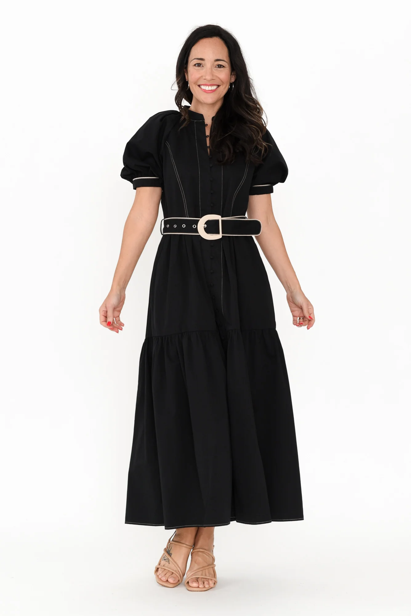 Amour Black Cotton Belted Dress