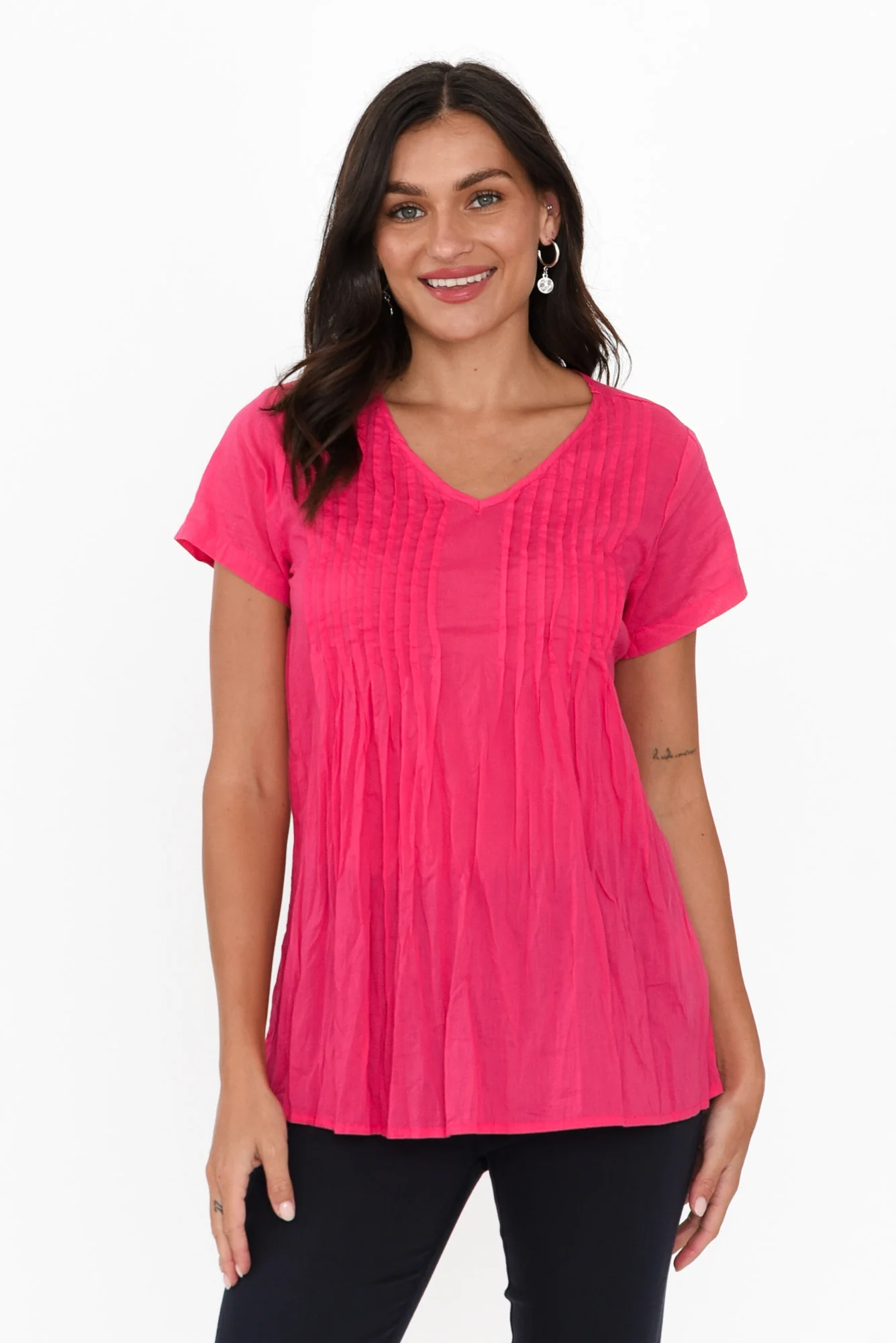 Fia Hot Pink Crinkle Cotton Top
