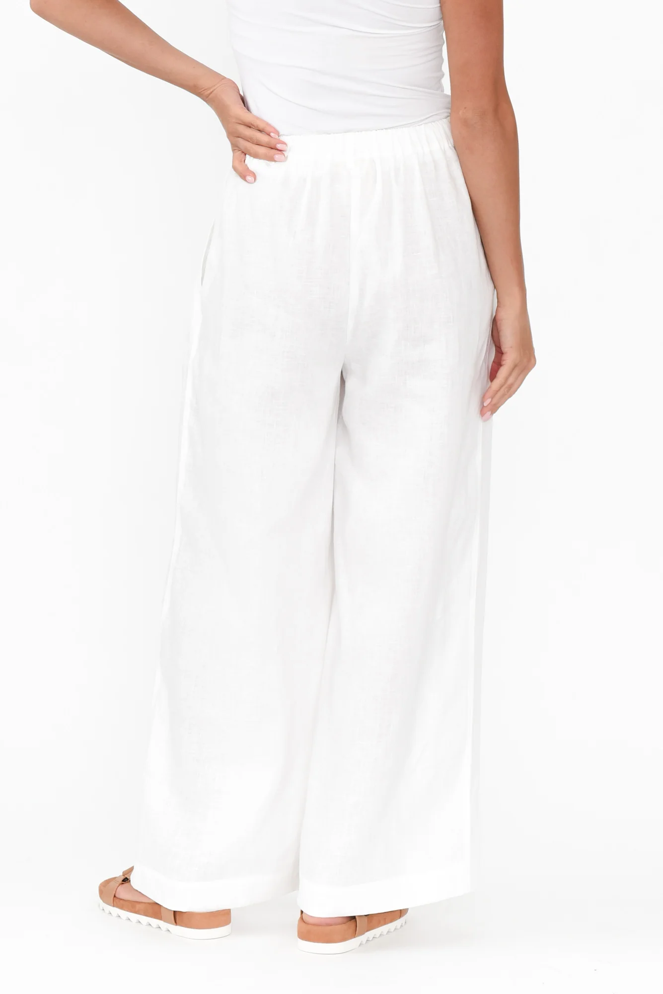 Delsey White Linen Wide Leg Pants