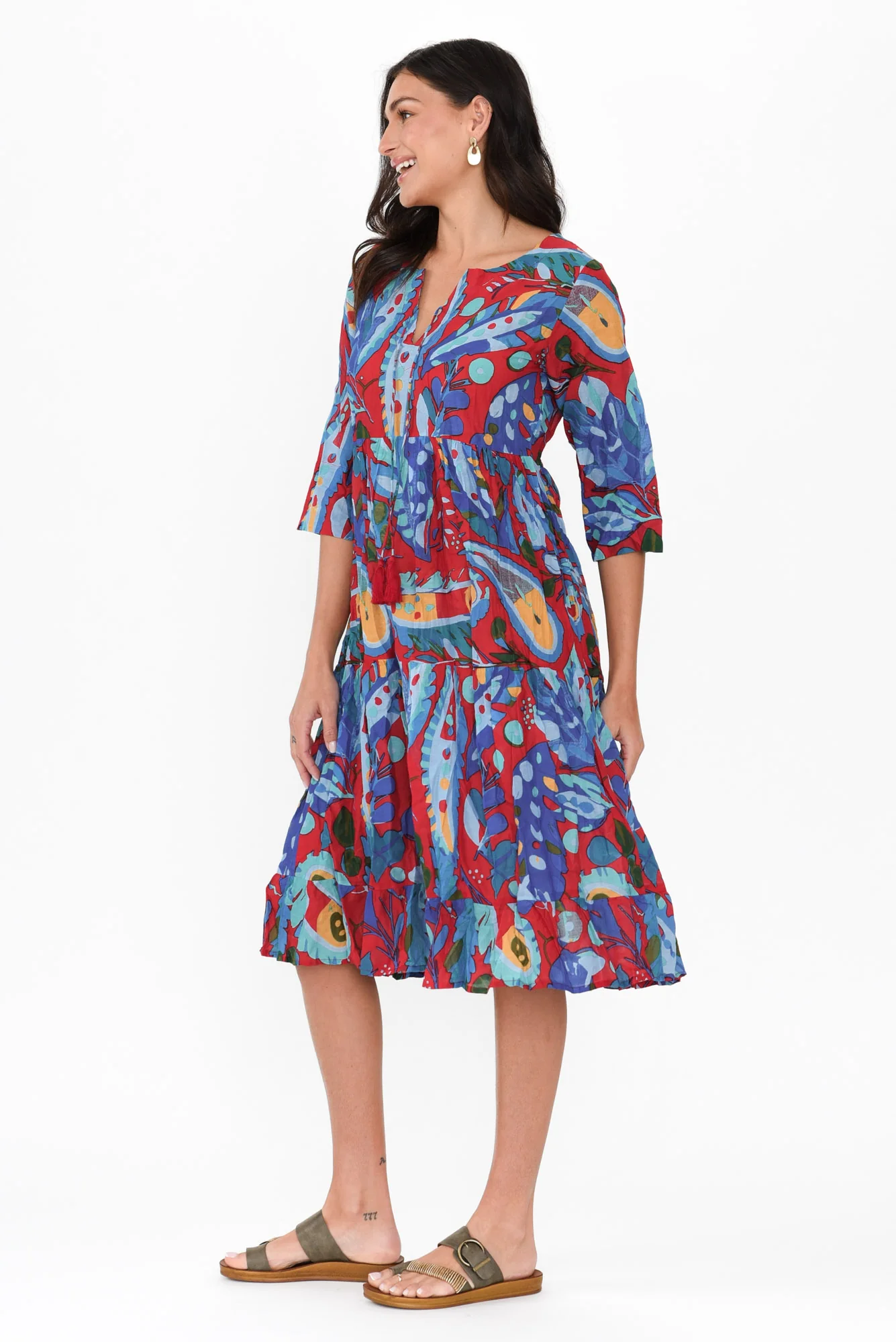 Milana Red Garden Crinkle Cotton Dress