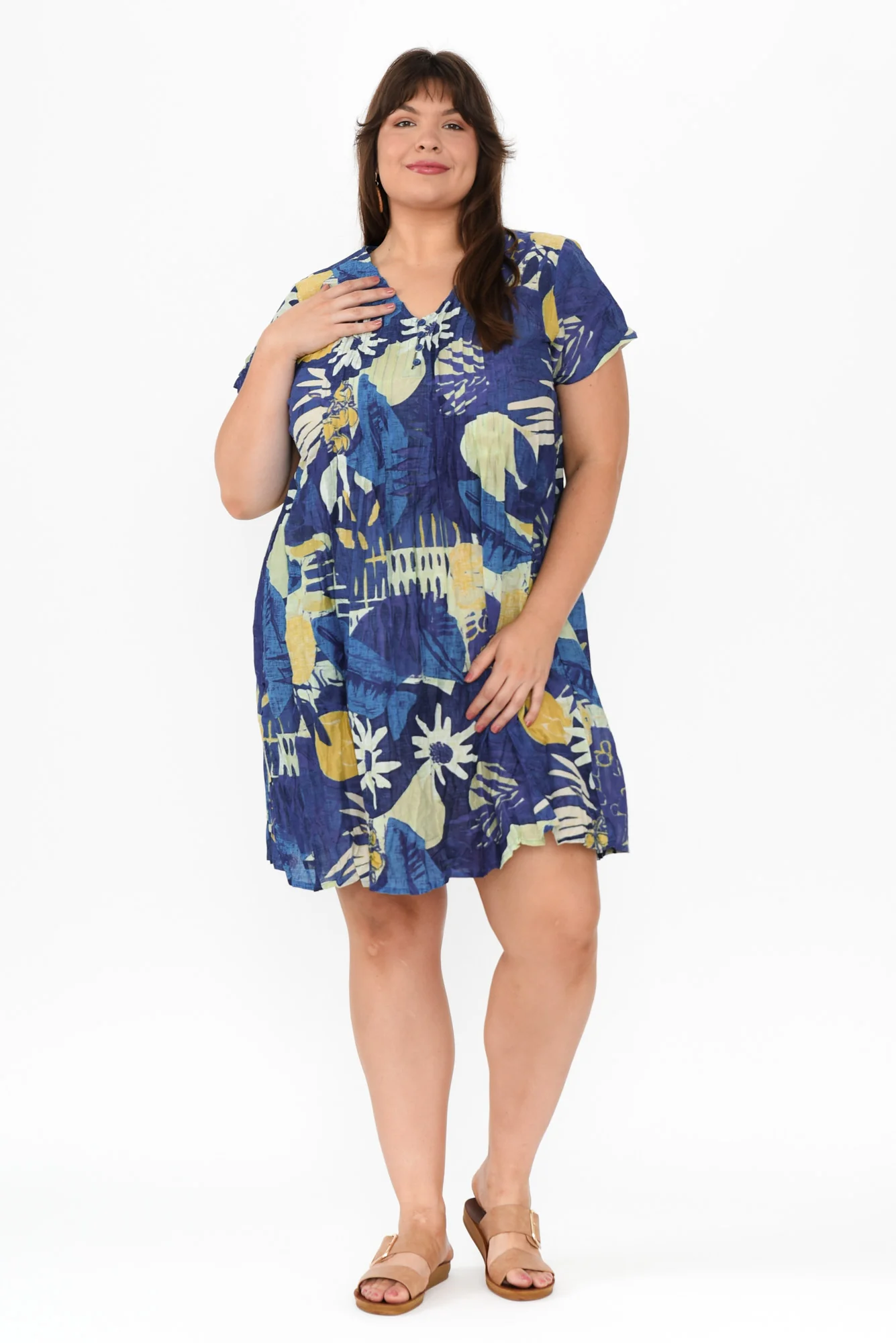 Sabina Navy Garden Crinkle Cotton Dress
