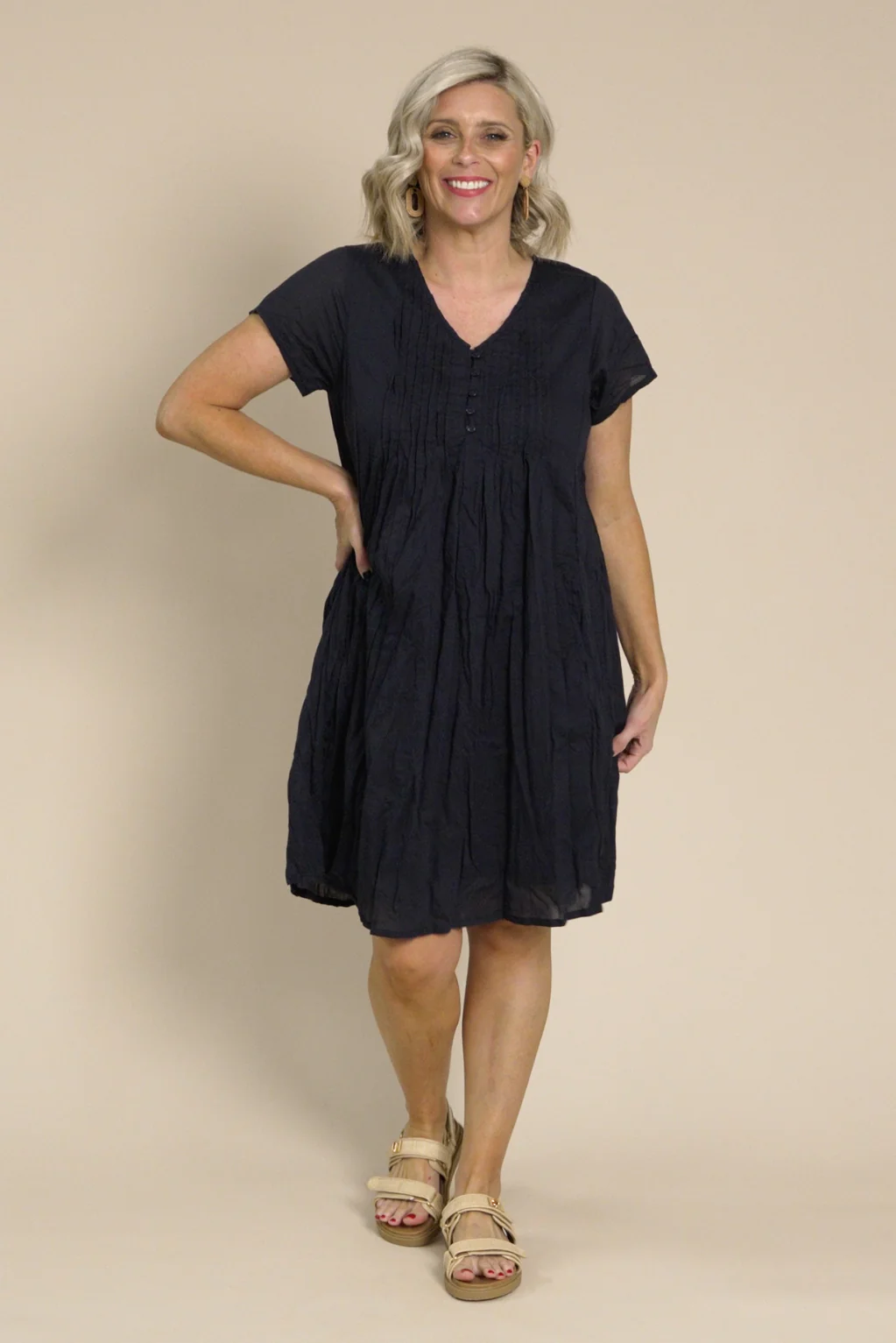 Sabina Navy Crinkle Cotton Dress
