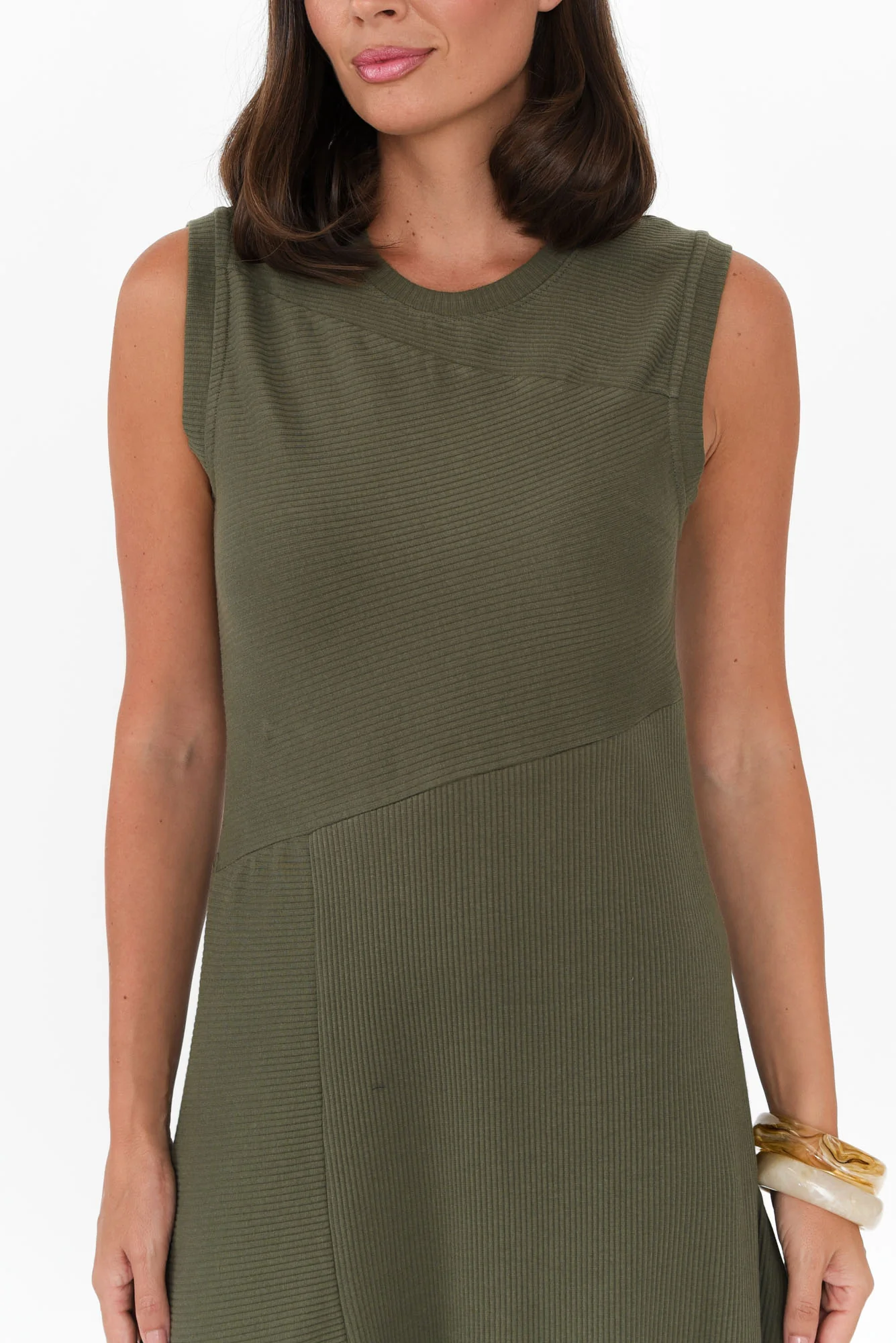 Safia Khaki Cotton Rib Dress