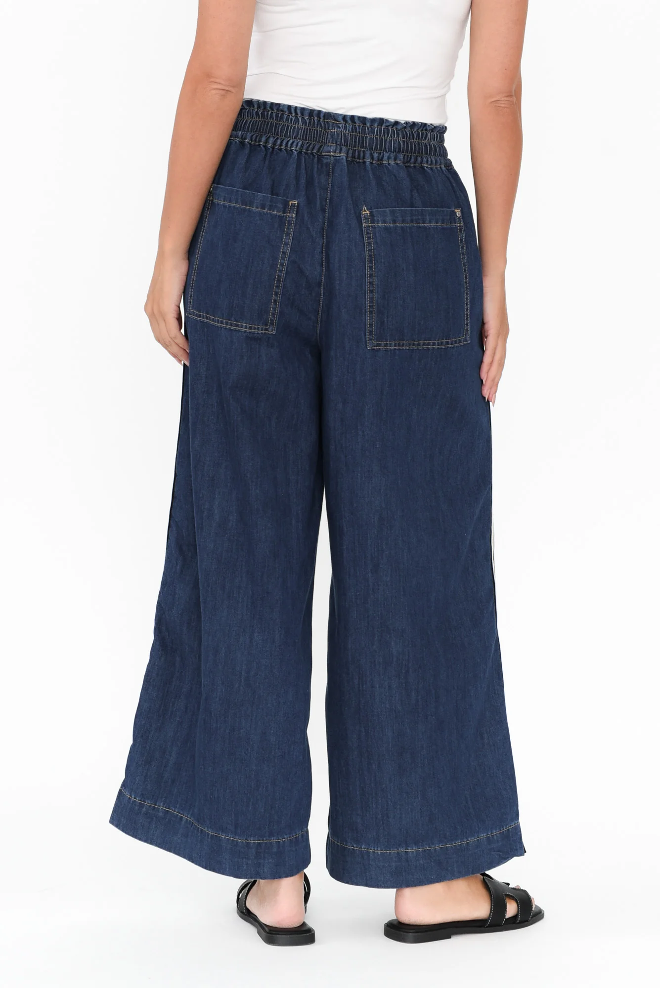 Greta Dark Denim Stripe Wide Leg Pants