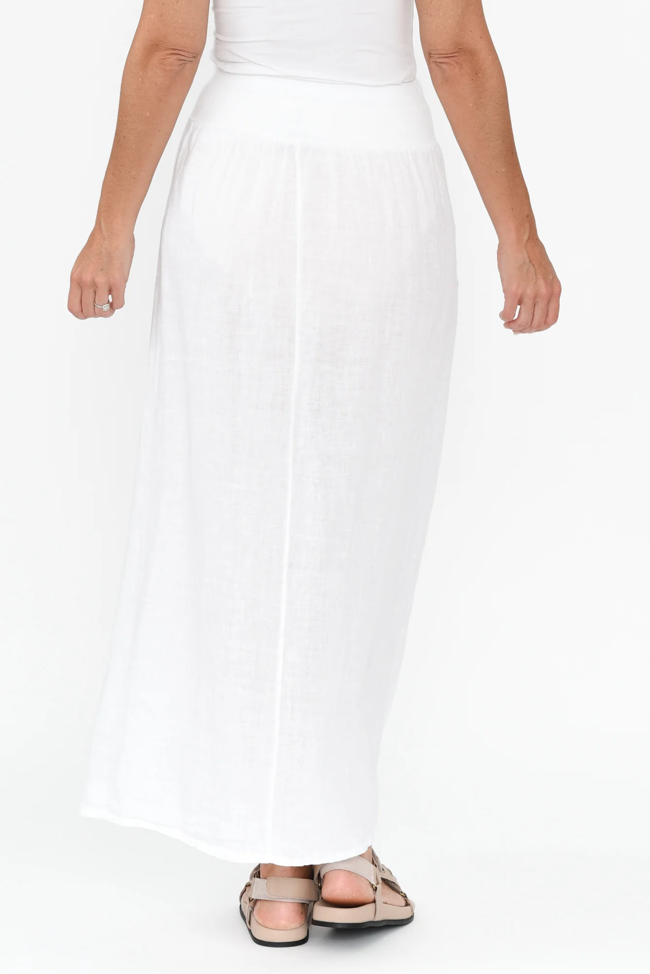 Ani White Linen Pocket Maxi Skirt