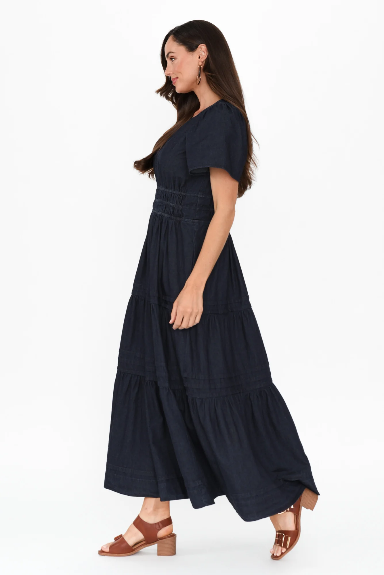 Ellison Blue Denim Tiered Dress