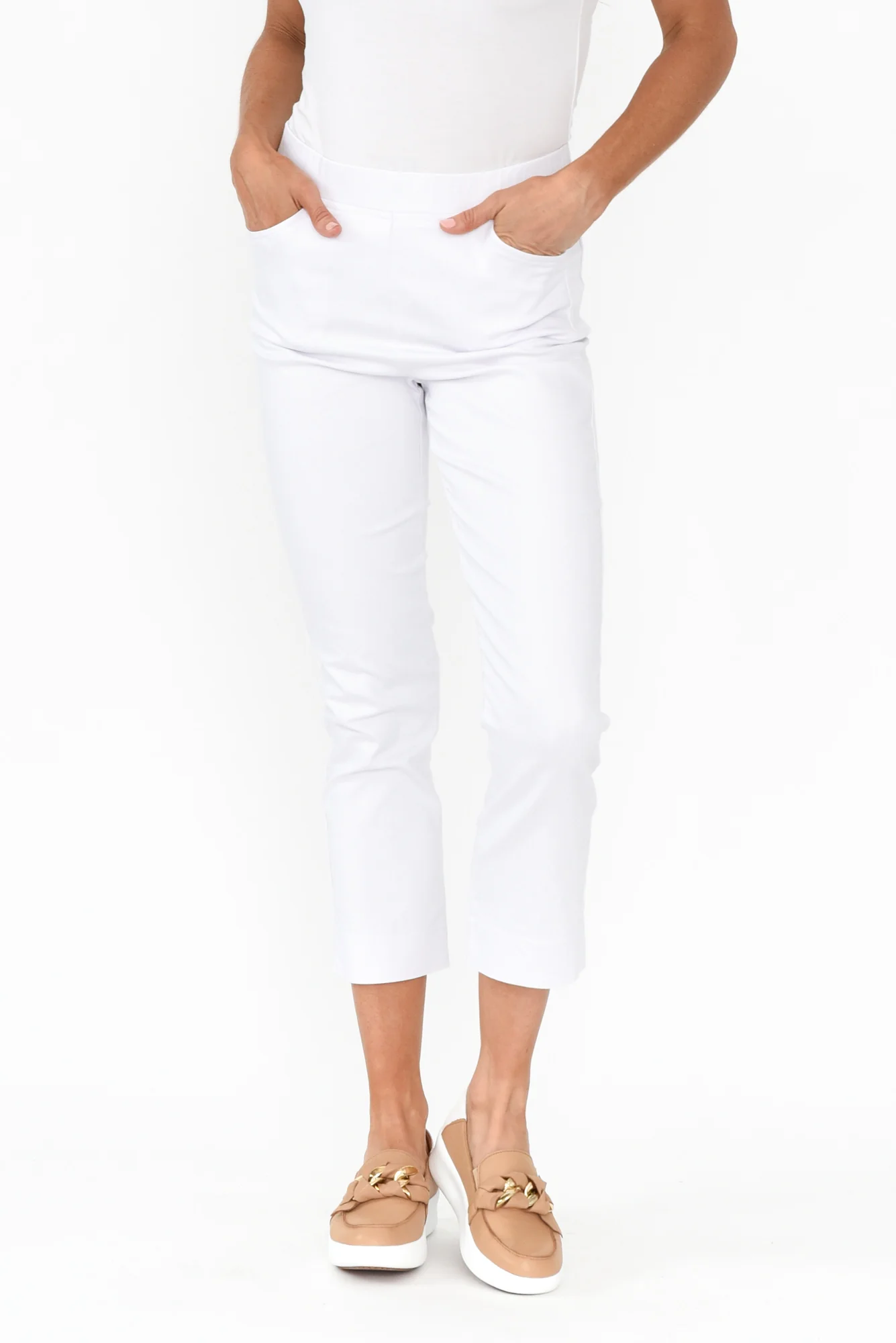 Monza White Stretch 7/8 Pants