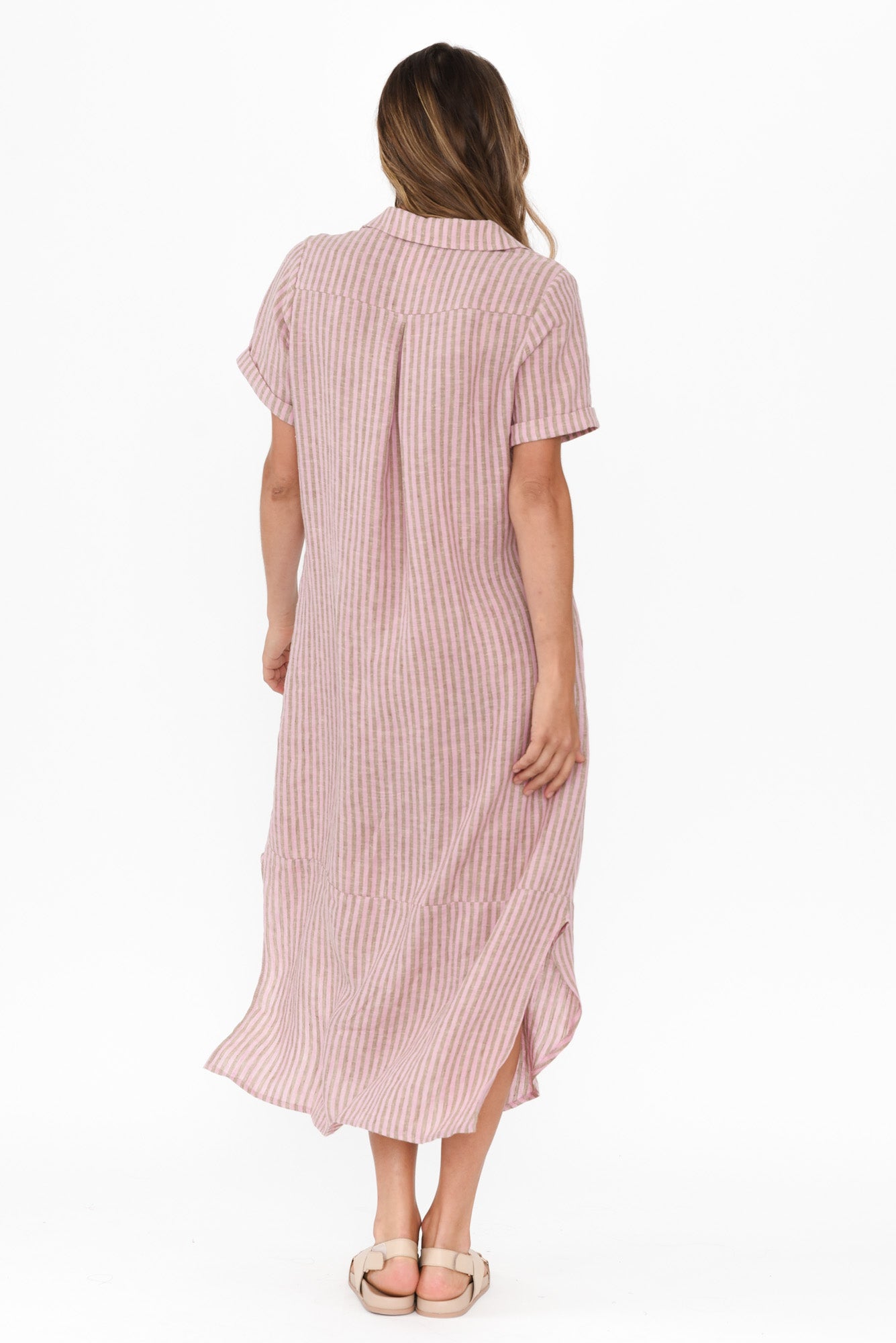 Aries Beige Stripe Linen Shirt Dress
