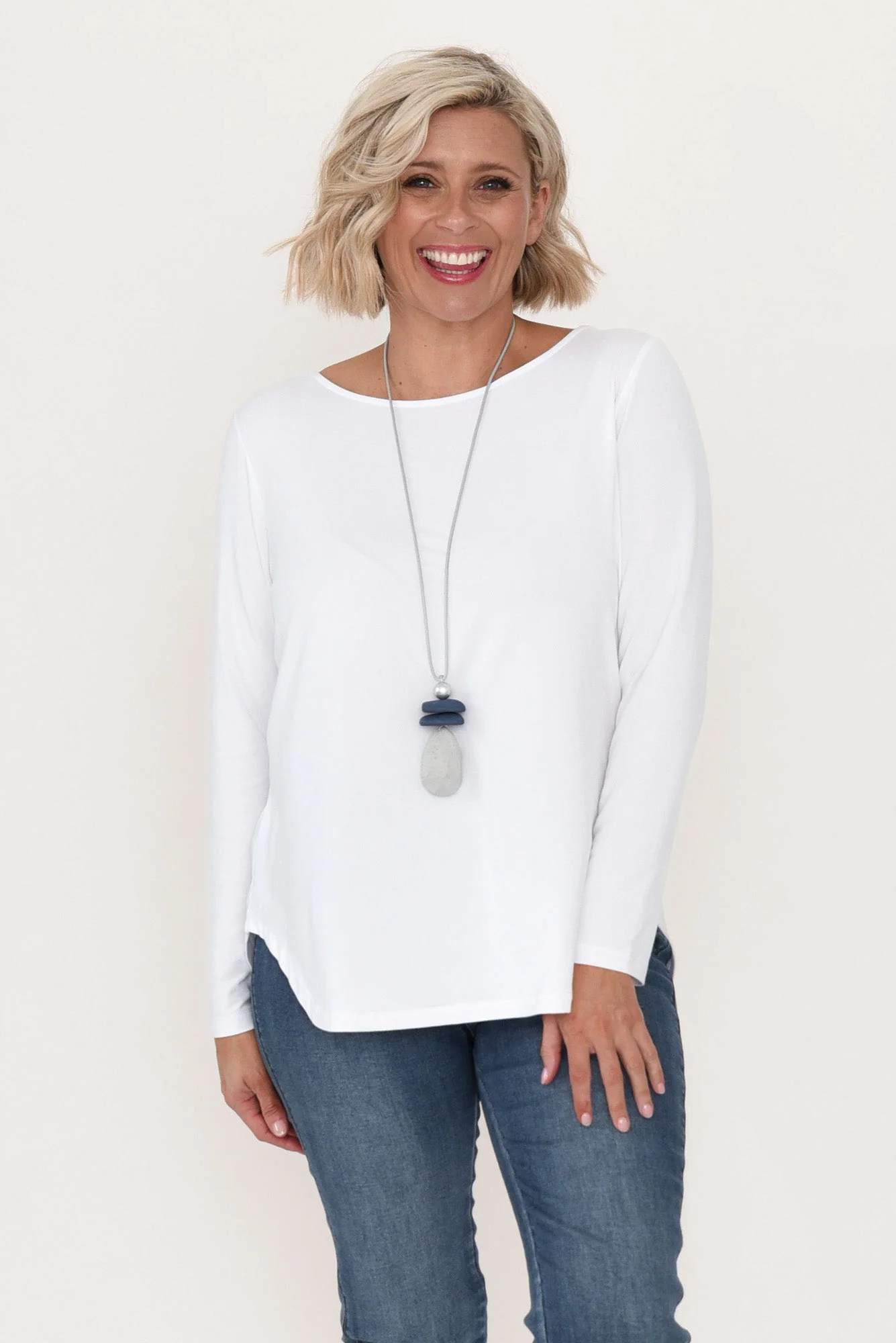 Adele White Long Sleeve Bamboo Tee