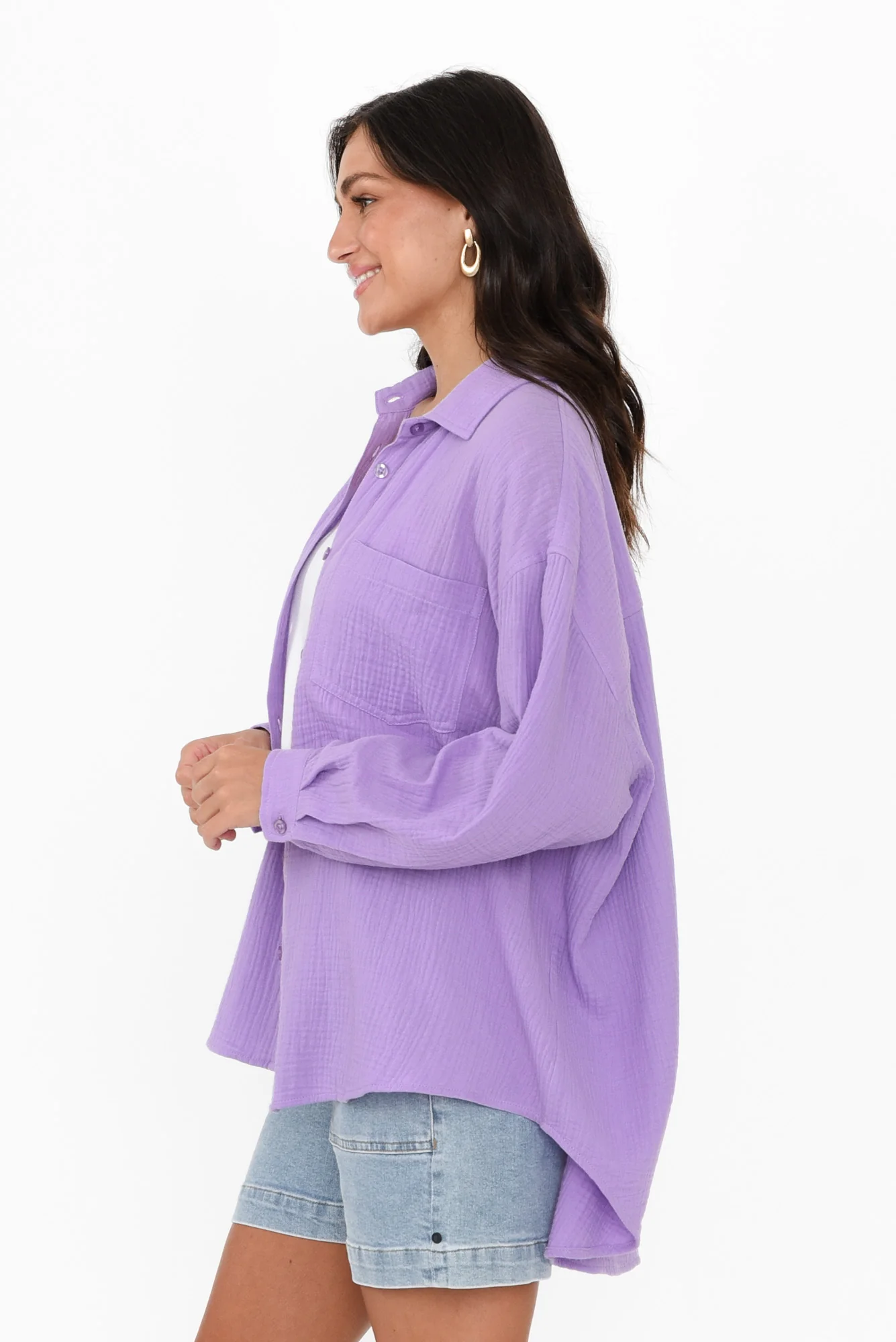 Natalia Lilac Cotton Cheesecloth Shirt