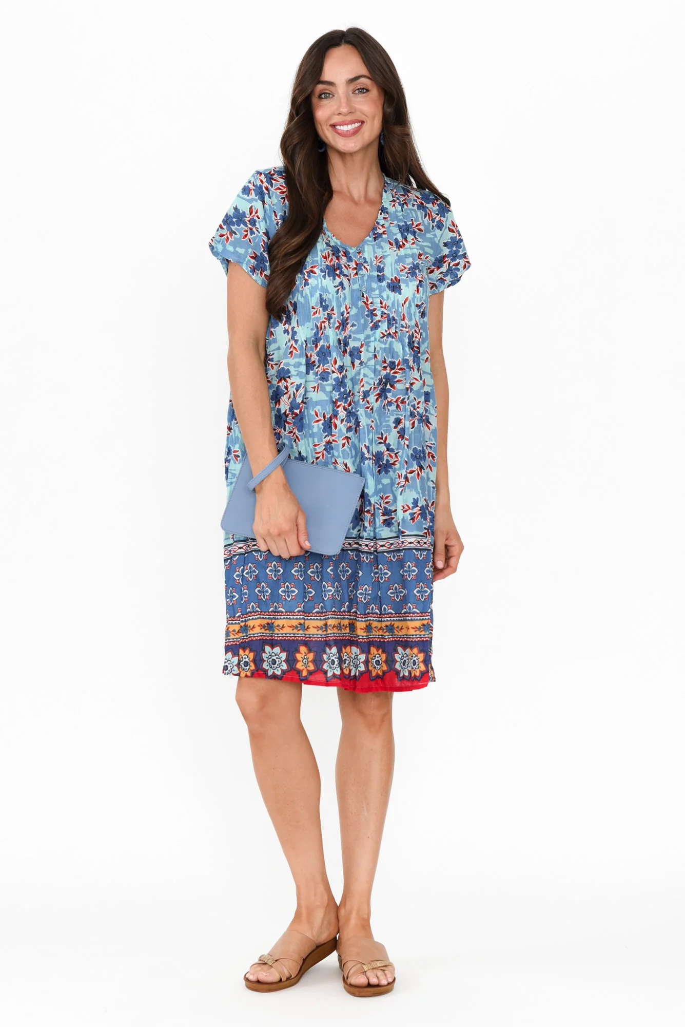 Sabina Sky Blue Bloom Crinkle Cotton Dress