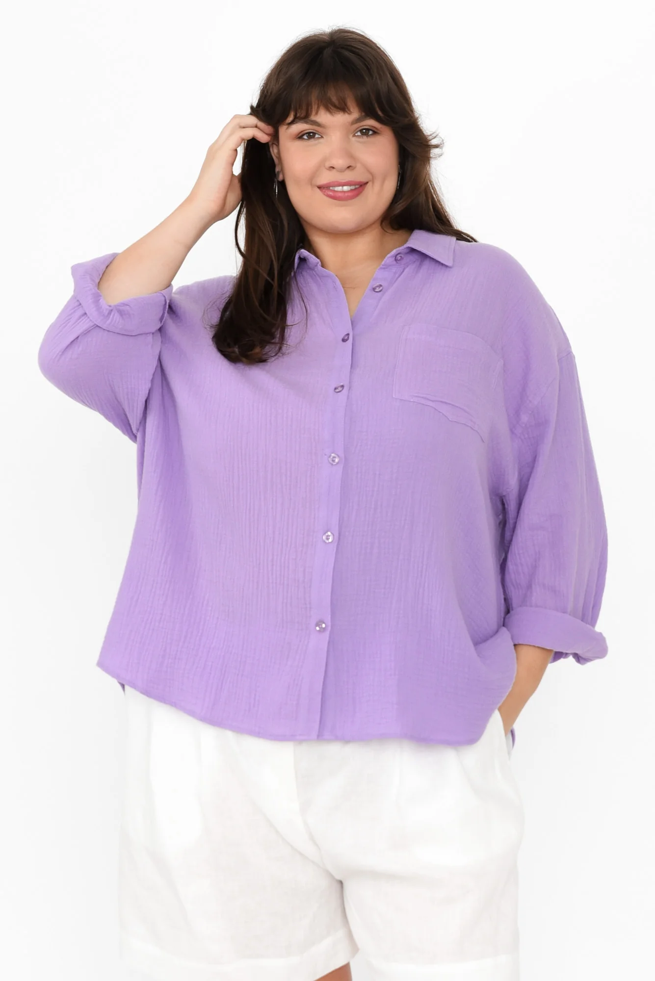Natalia Lilac Cotton Cheesecloth Shirt