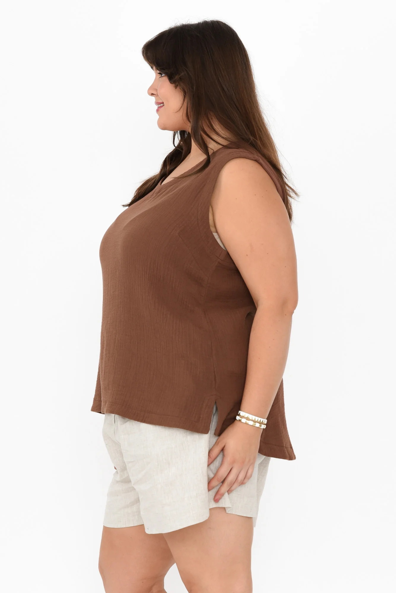Reuben Mocha Cotton Cheesecloth Tank
