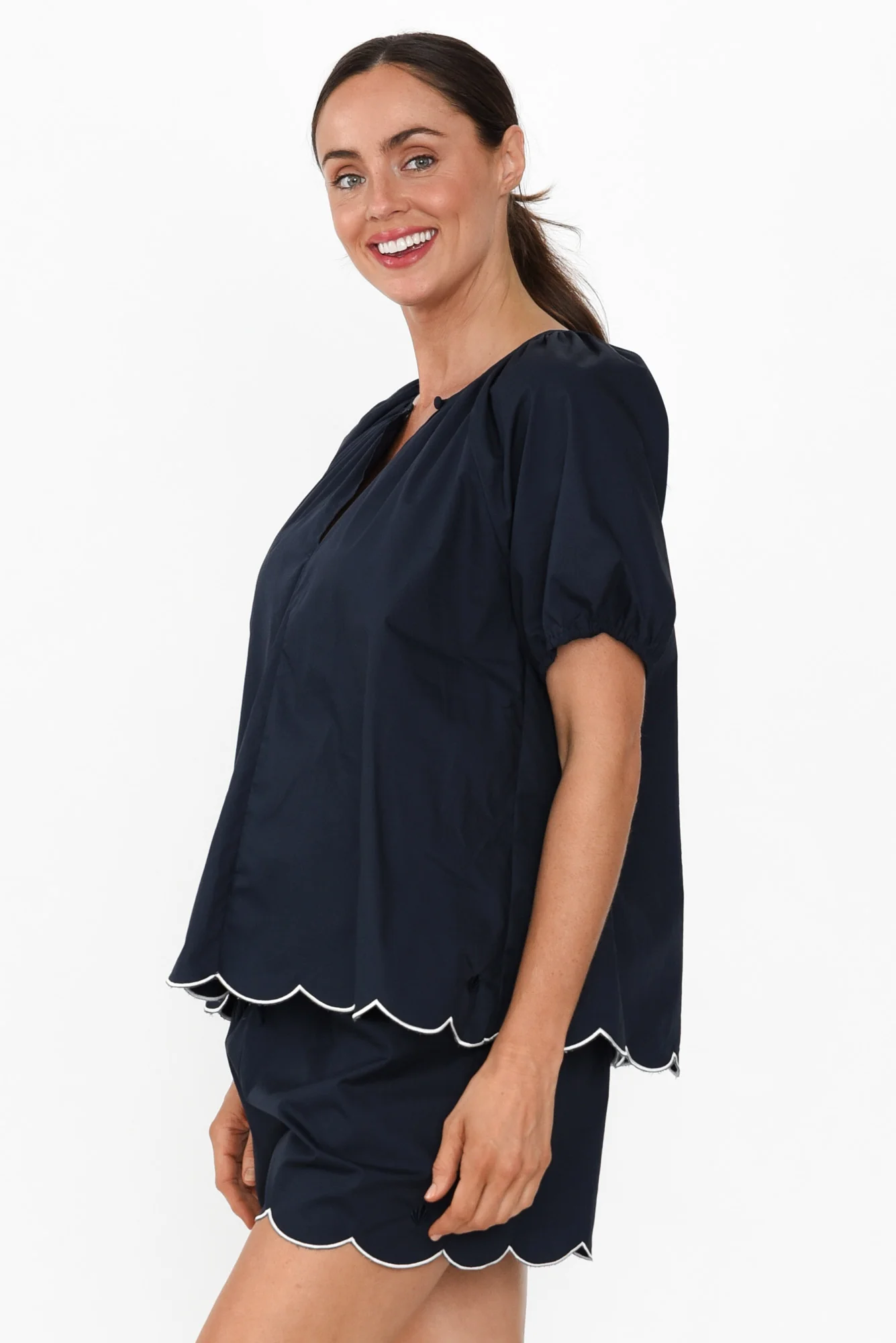 Celia Navy Cotton Pyjama Top