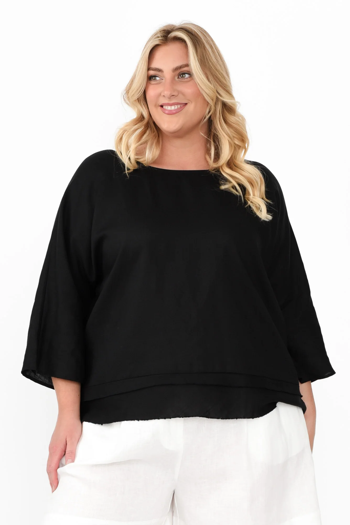 Johanna Black Linen Blend Top