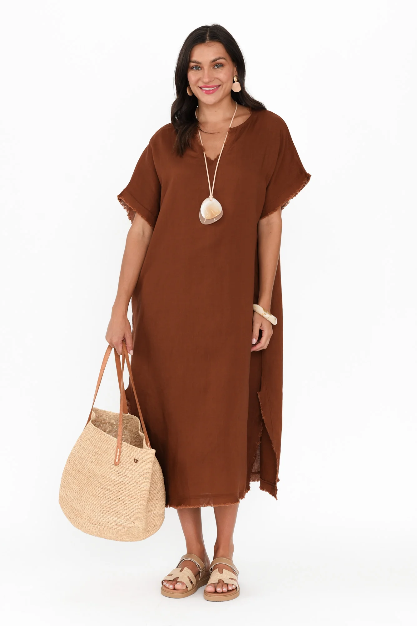 Darlene Brown Linen Blend Dress