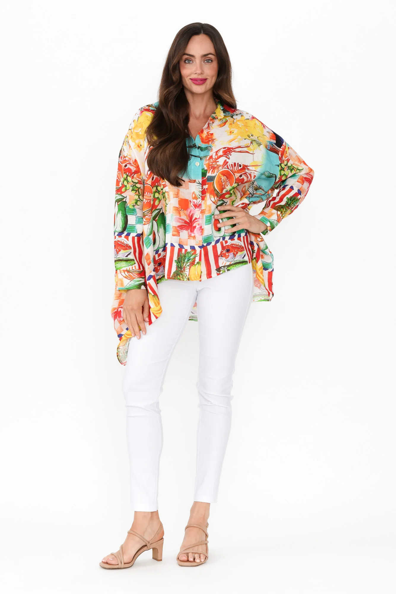 Elodina Blue Tropical Linen Shirt