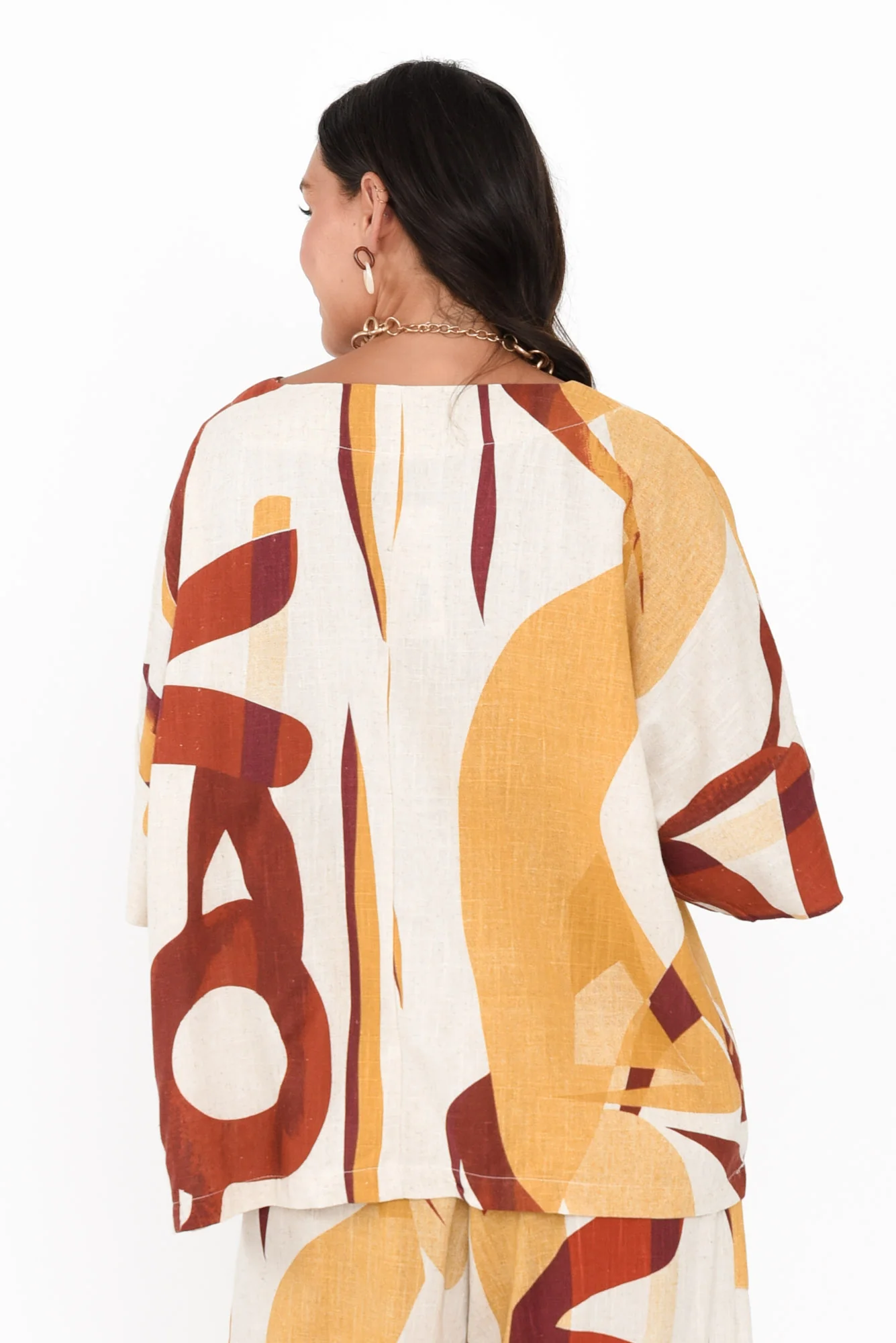 Alton Beige Abstract Linen Cotton Top
