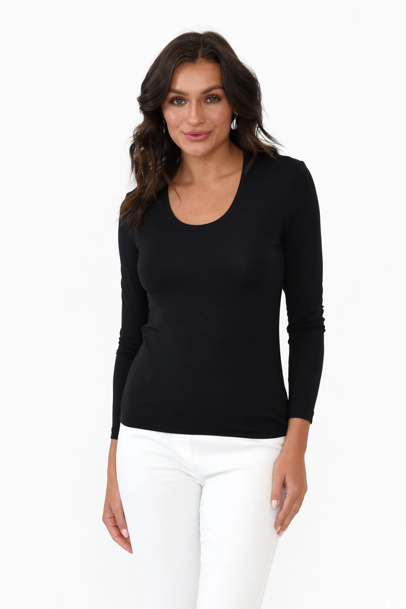 Black Micro Modal Scoop Neck Long Sleeve
