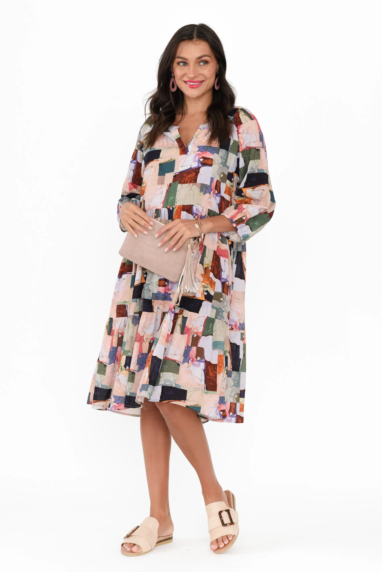 Irene Green Abstract Cotton Blend Dress