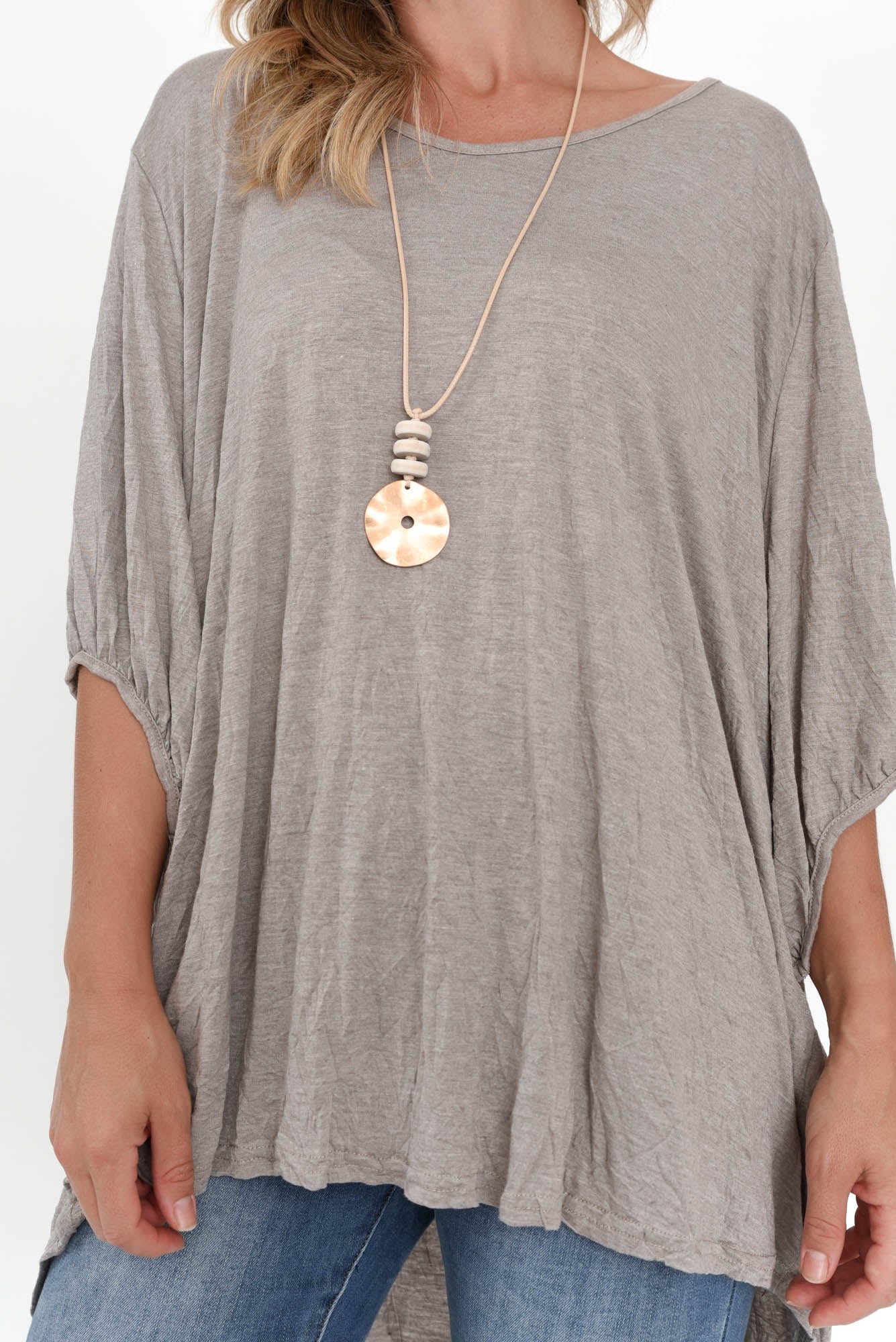 Agnes Oat Crinkle Cotton Hi Lo Top