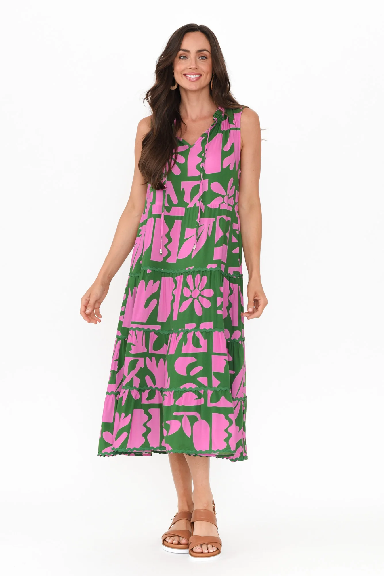 Brunswick Green Mosaic Tiered Dress