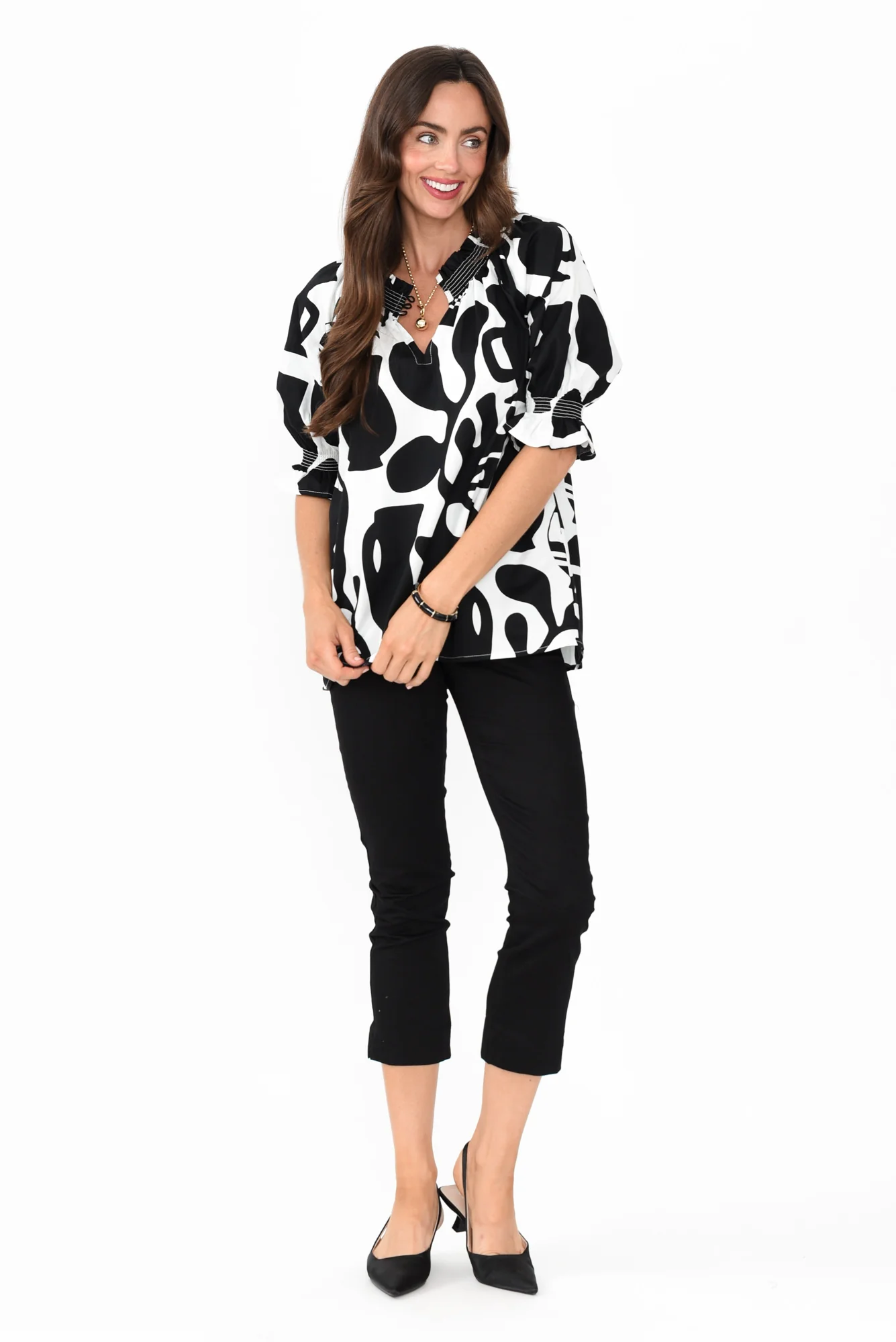 Perissa Black Abstract Cotton Top