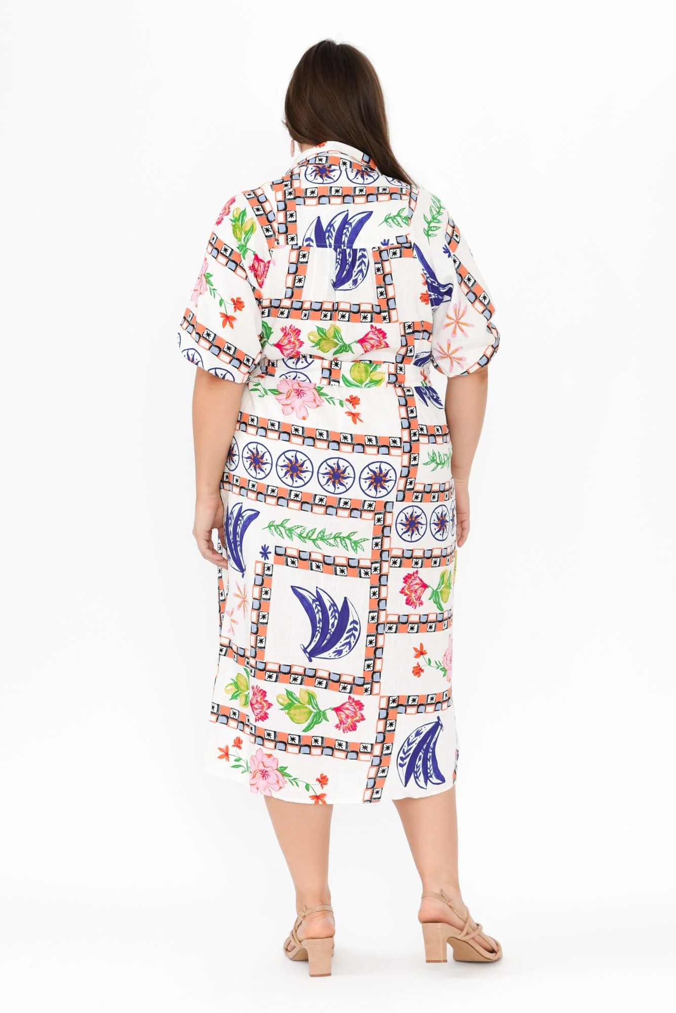 Vixen White Abstract Linen Blend Dress