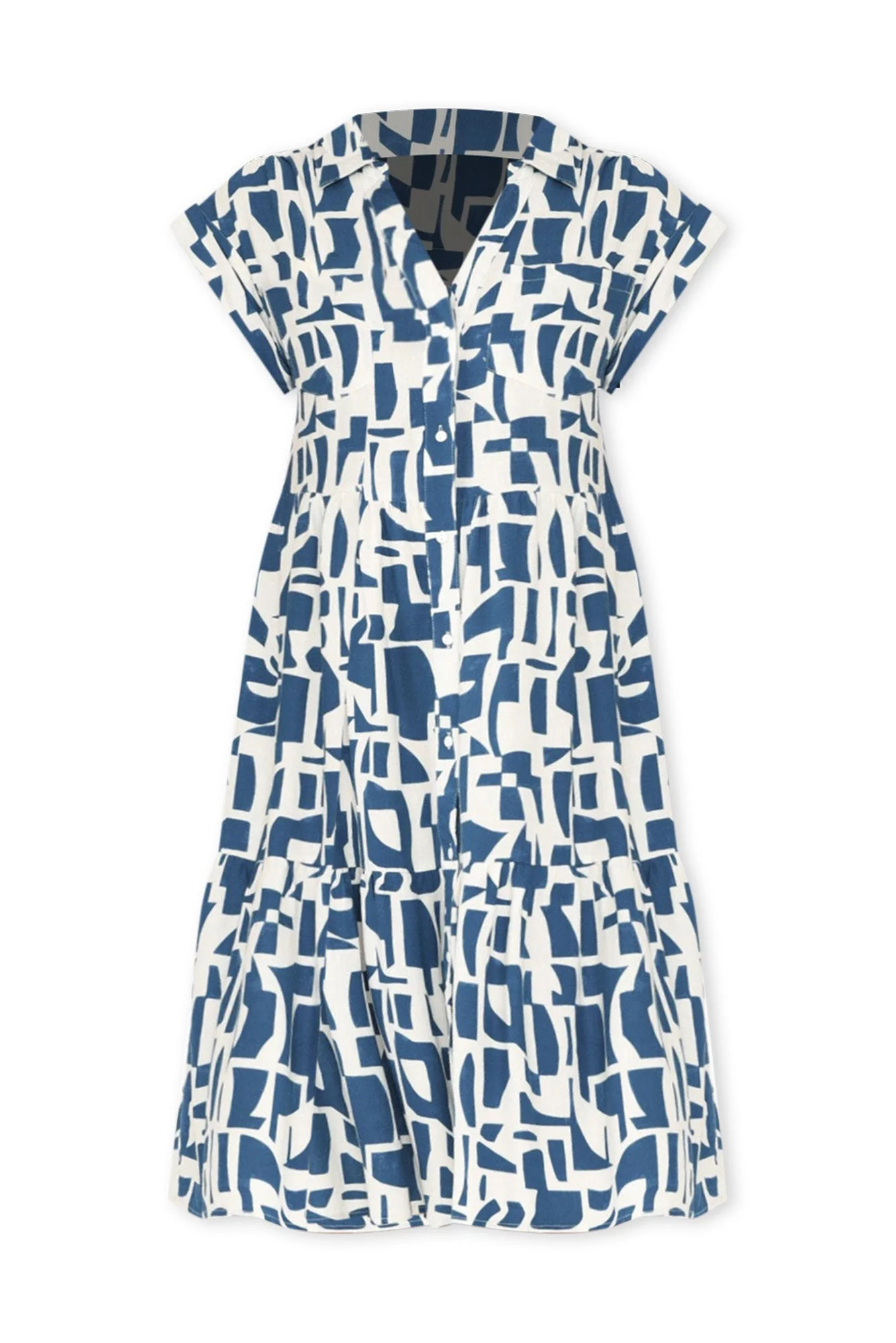 Zurich Blue Geo Collared Tier Dress