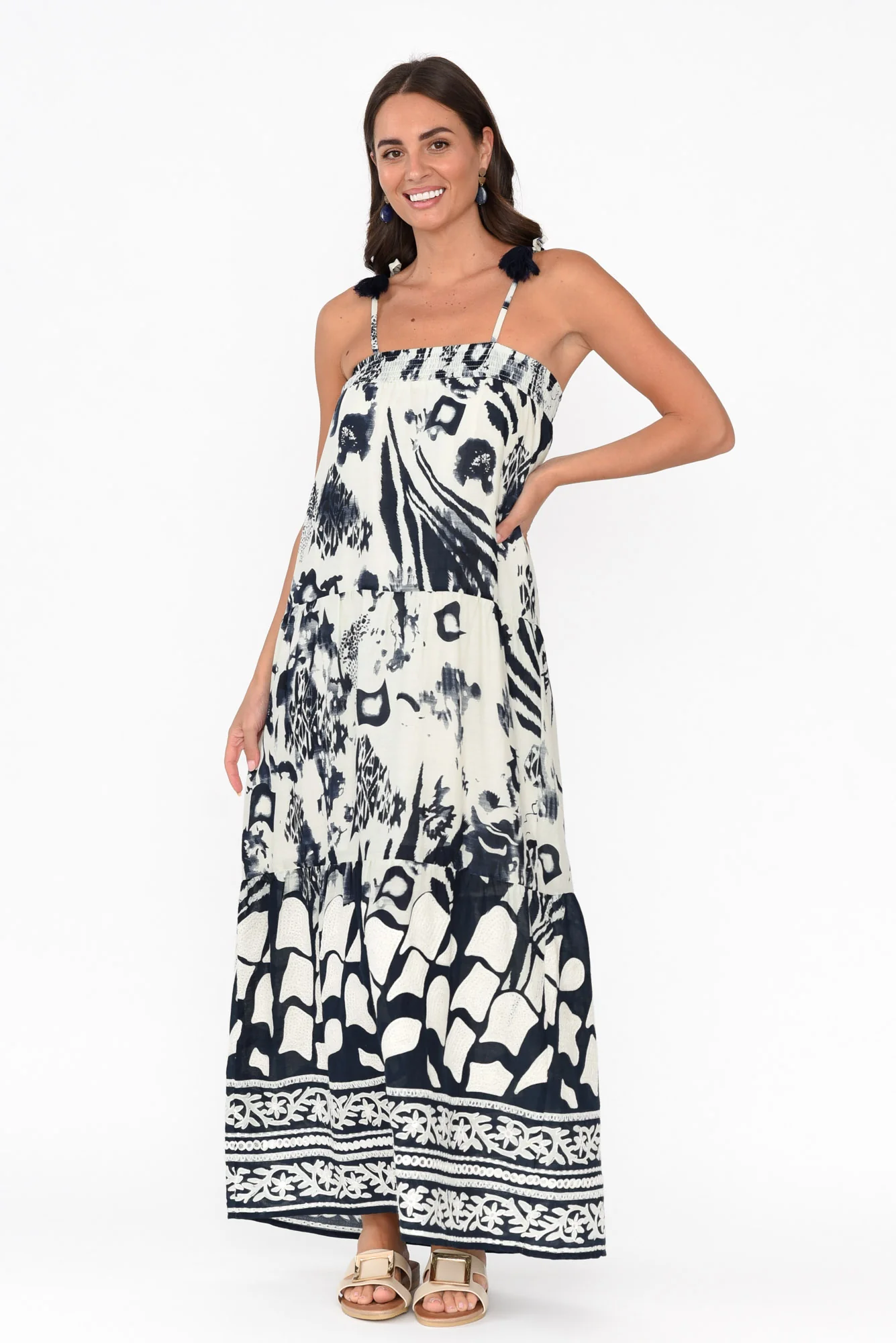 Kenya Navy Abstract Cotton Maxi Dress