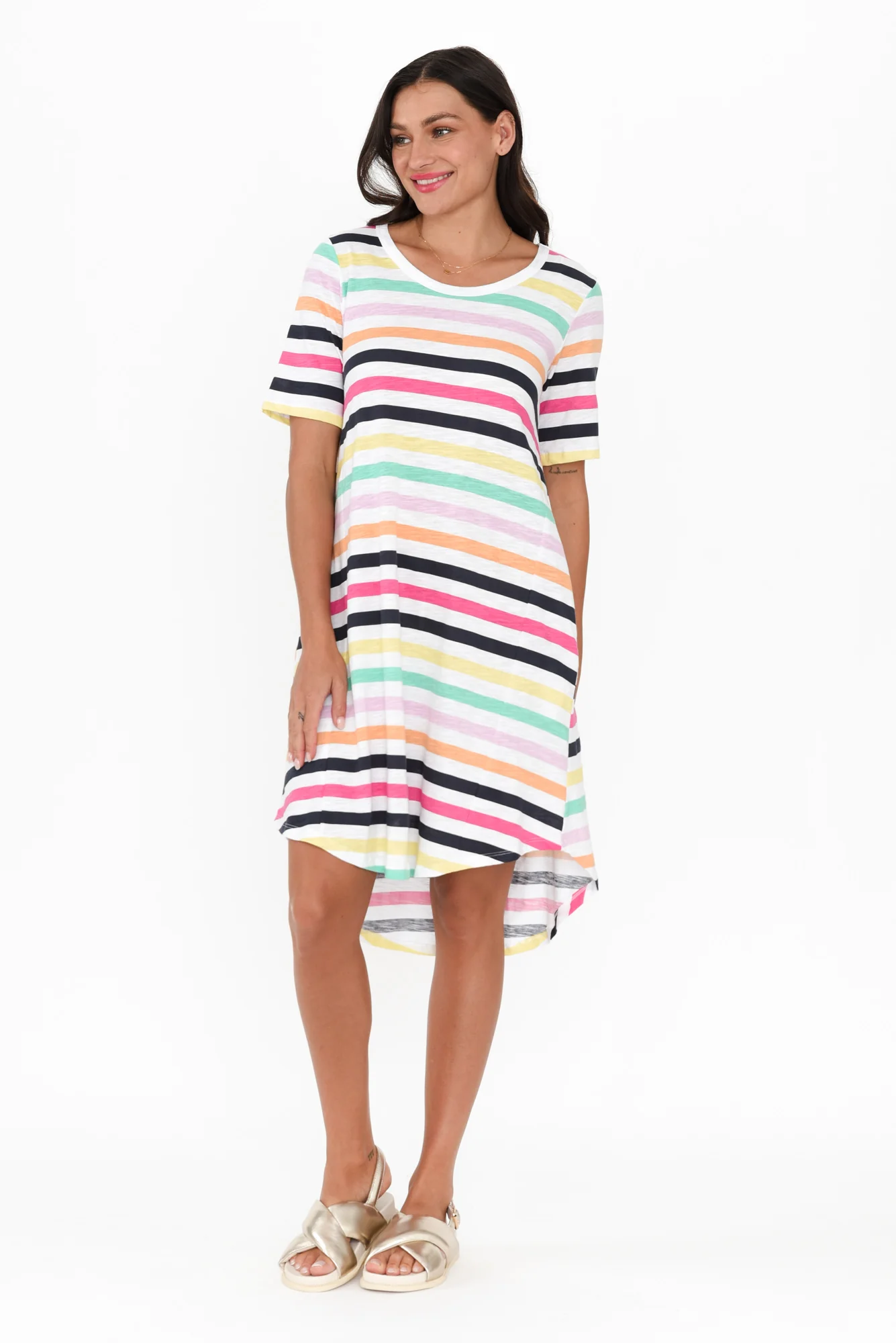 Nyree Rainbow Stripe Hi Lo Cotton Dress
