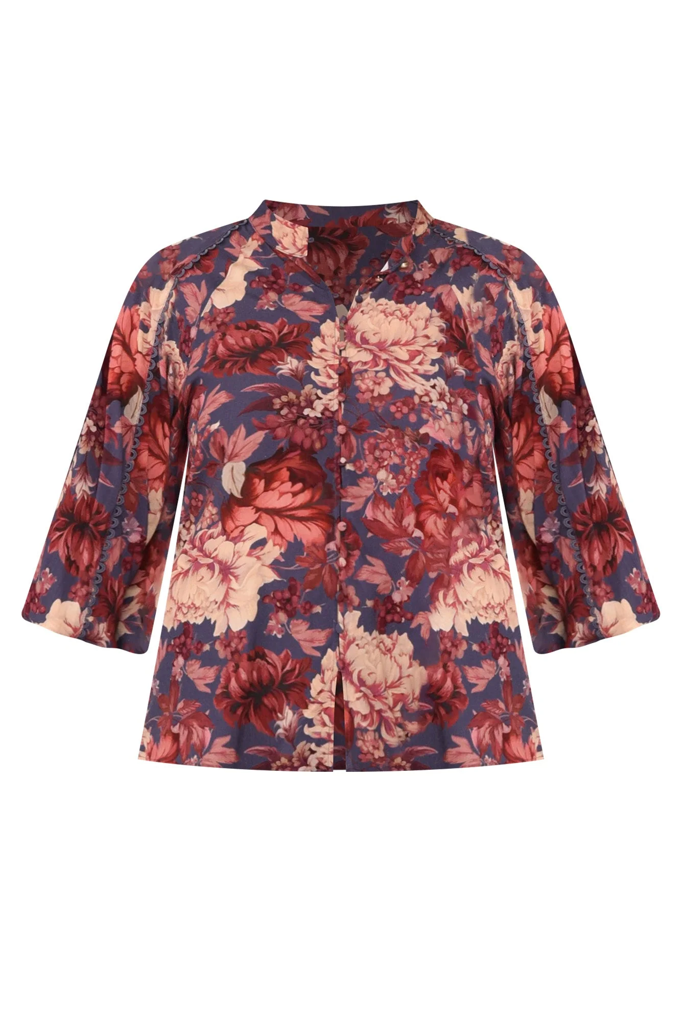 Berry Kiss Red Floral Linen Blend Blouse