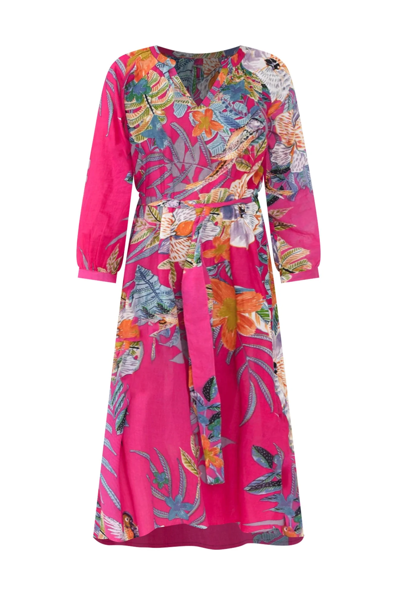 Liliana Pink Bird Cotton Kaftan