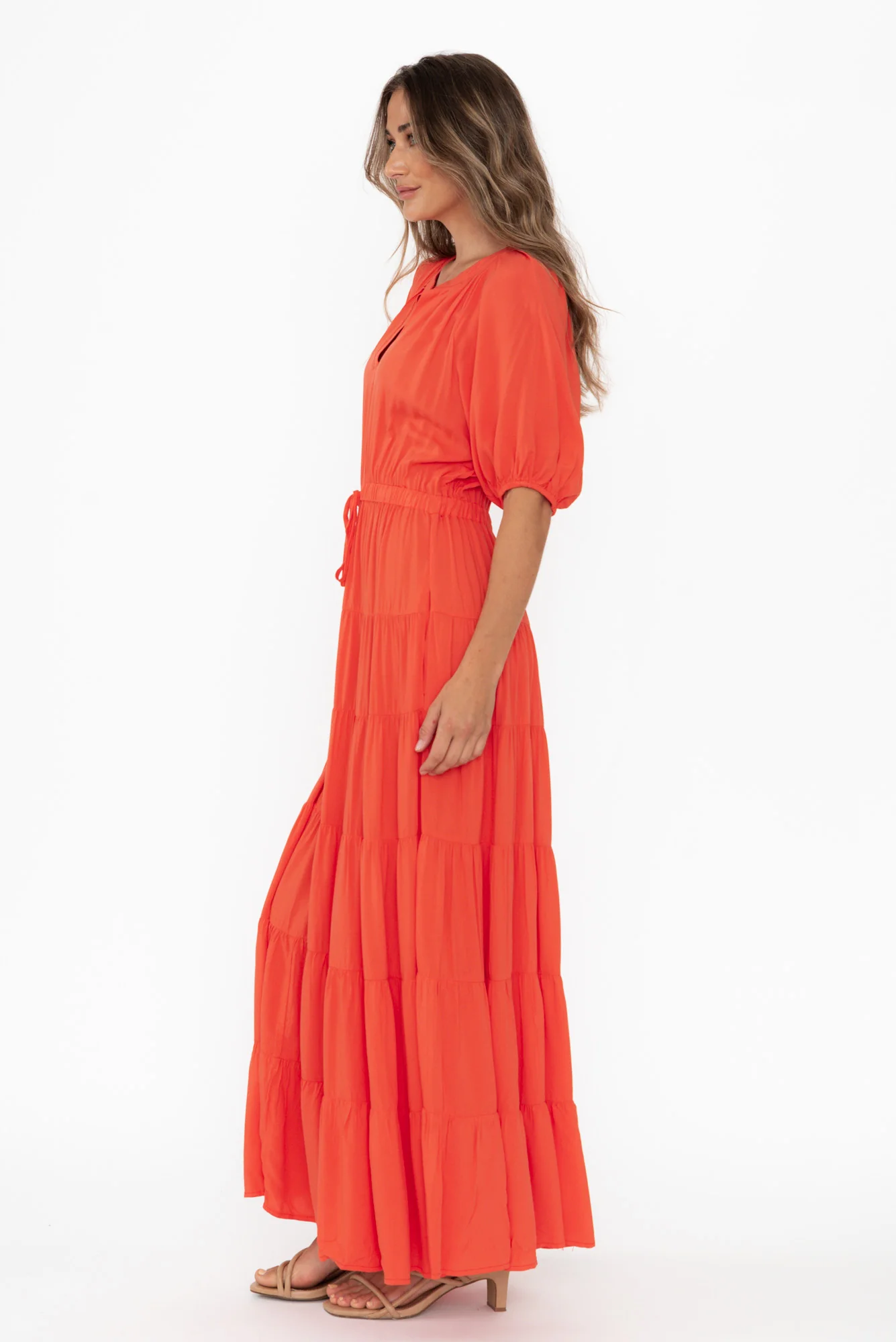 Aleja Red Drawstring Tier Dress