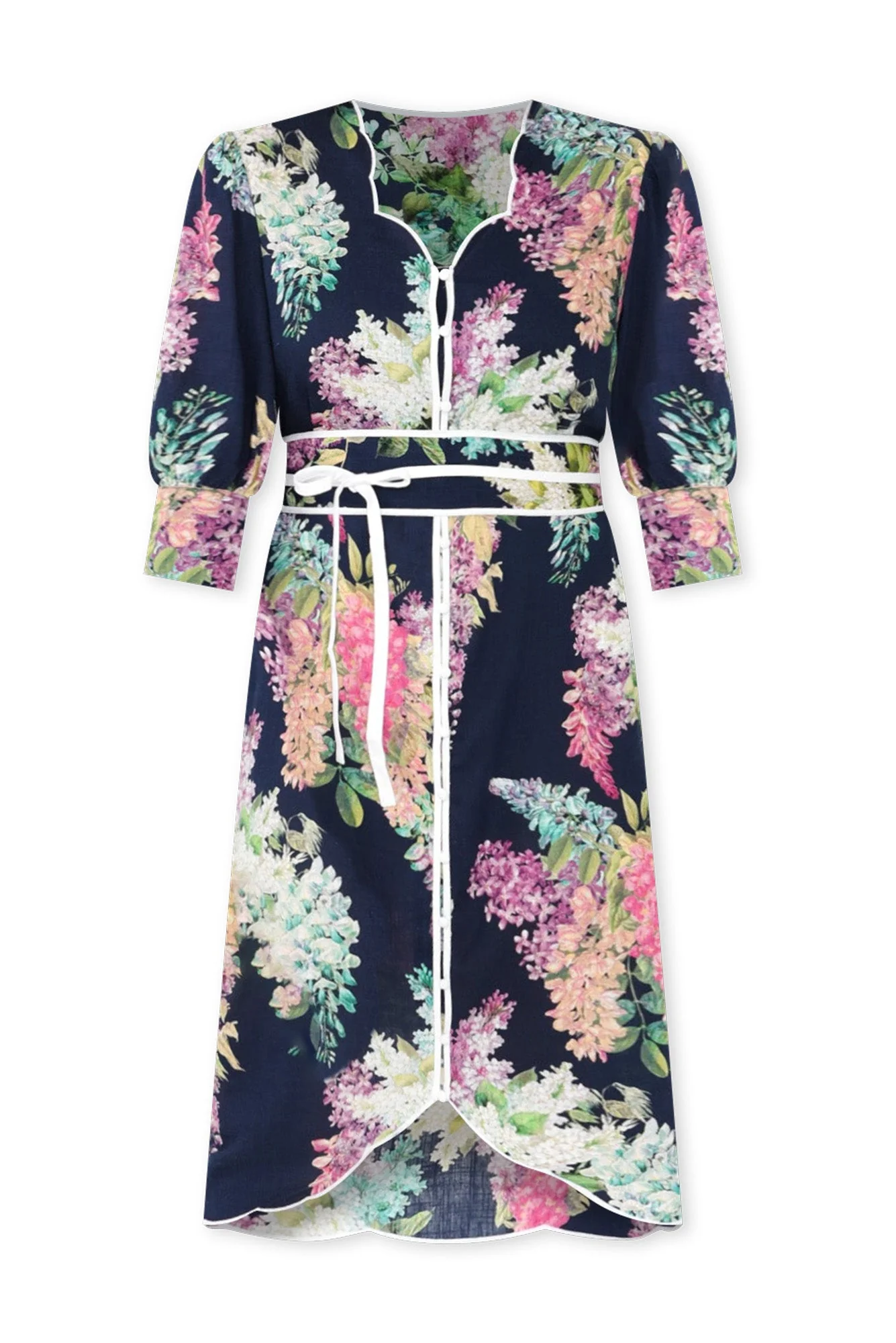 Augustine Navy Wisteria Linen Blend Dress