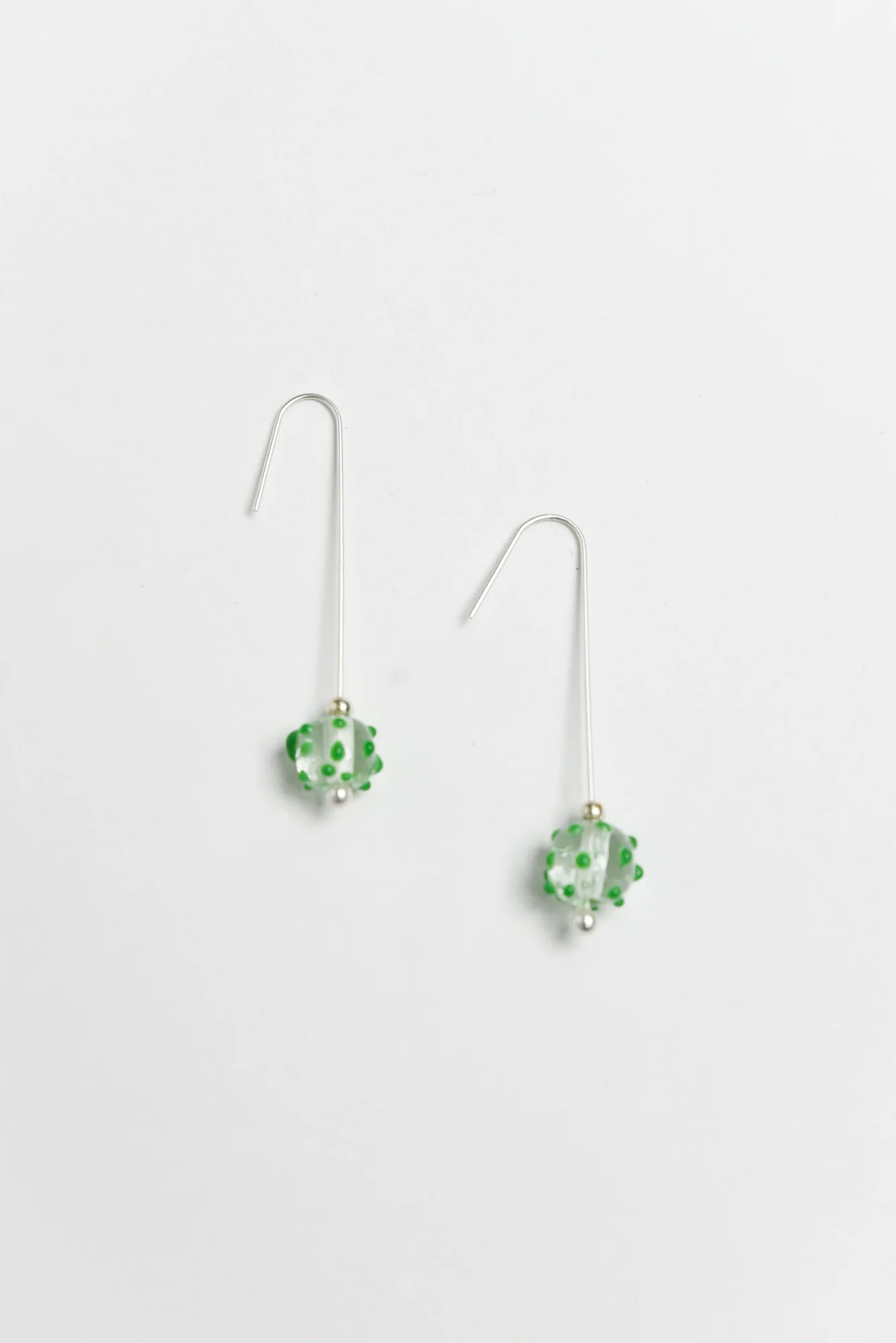 Anka Green Dot Glass Hook Earrings