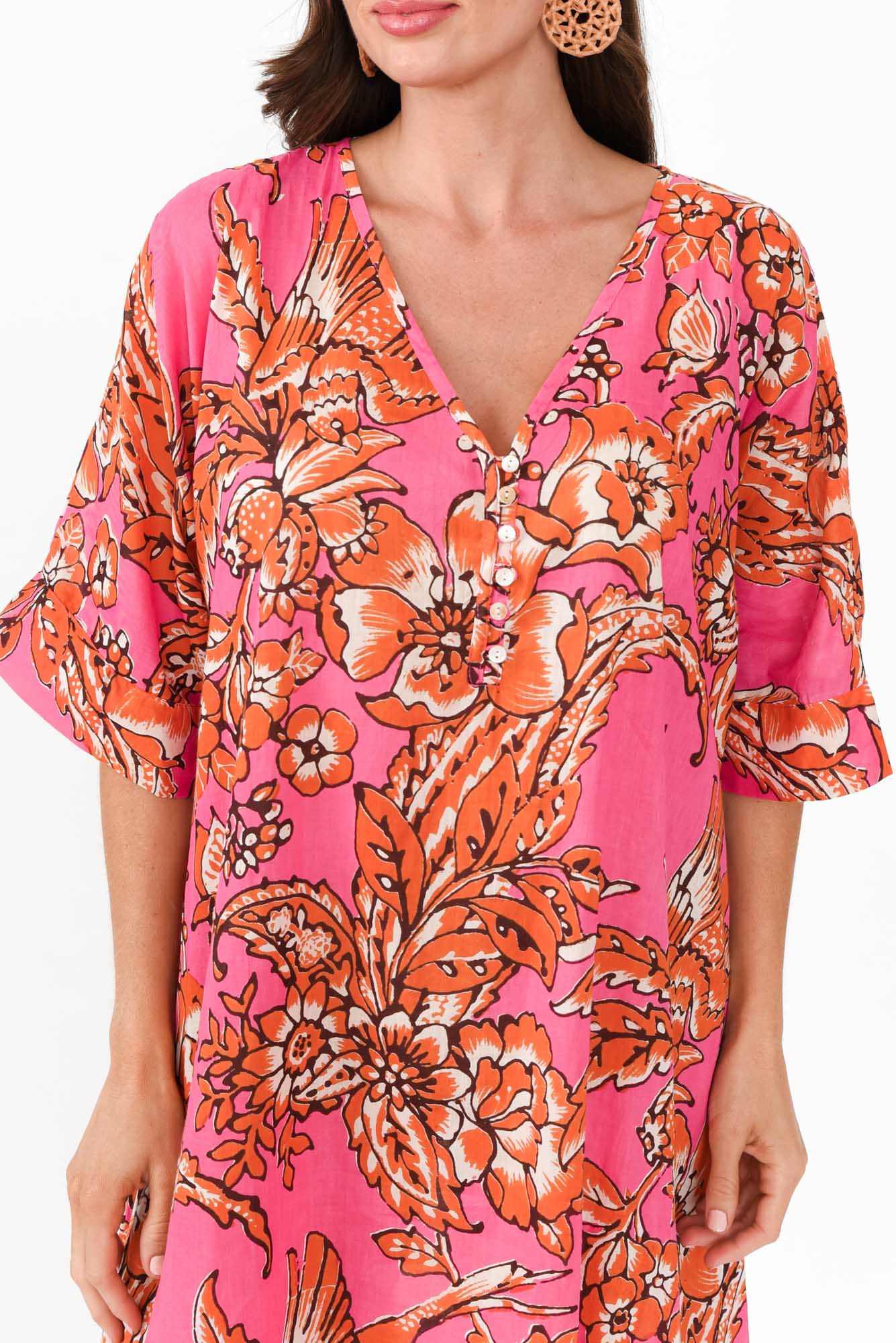 Tella Orange Garden Cotton Kaftan