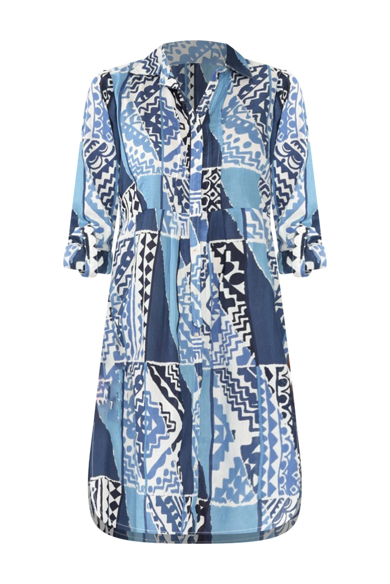 Maya Blue Motif Cotton Shirt Dress