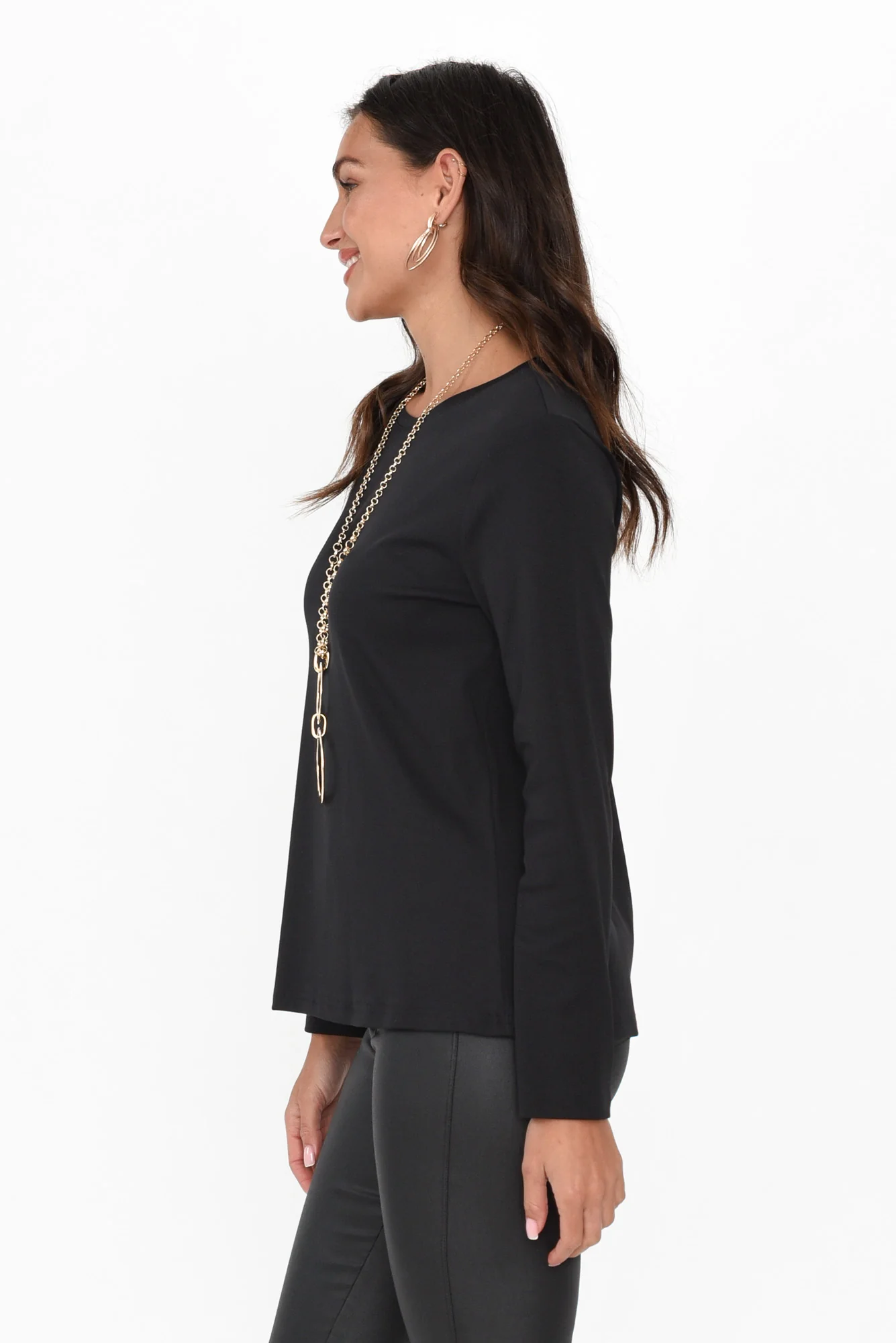 Porter Black Cotton Long Sleeve Top